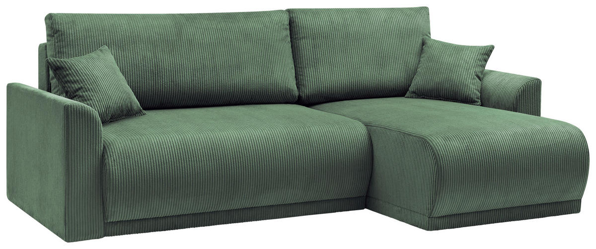 ECKSOFA KIMMY Grün Cord Zierkissen, Rückenkissen, Bettkasten  - Schwarz/Grün, Design, Kunststoff/Textil (233/146cm) - P & B