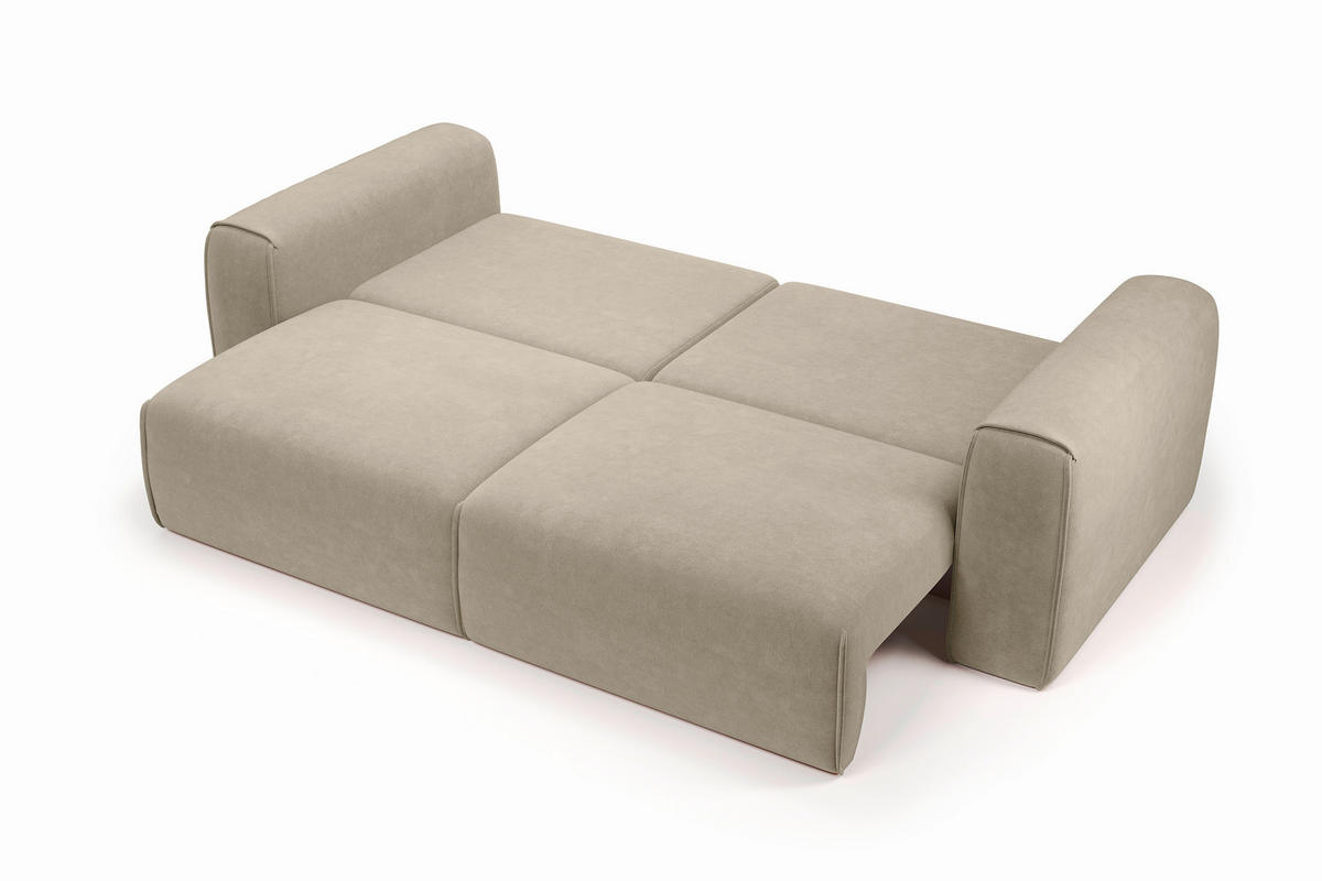 SCHLAFSOFA Tuzzi in Velours Hellbraun  - Hellbraun/Schwarz, Basics, Kunststoff/Textil (252/94/105cm) - Livetastic