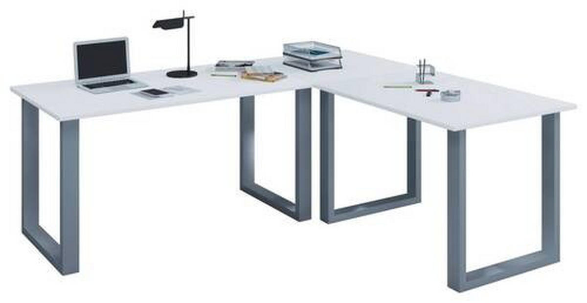ECKSCHREIBTISCH 190/50/76 cm  in Silberfarben, Weiß  - Silberfarben/Weiß, MODERN, Holzwerkstoff/Metall (190/50/76cm) - MID.YOU