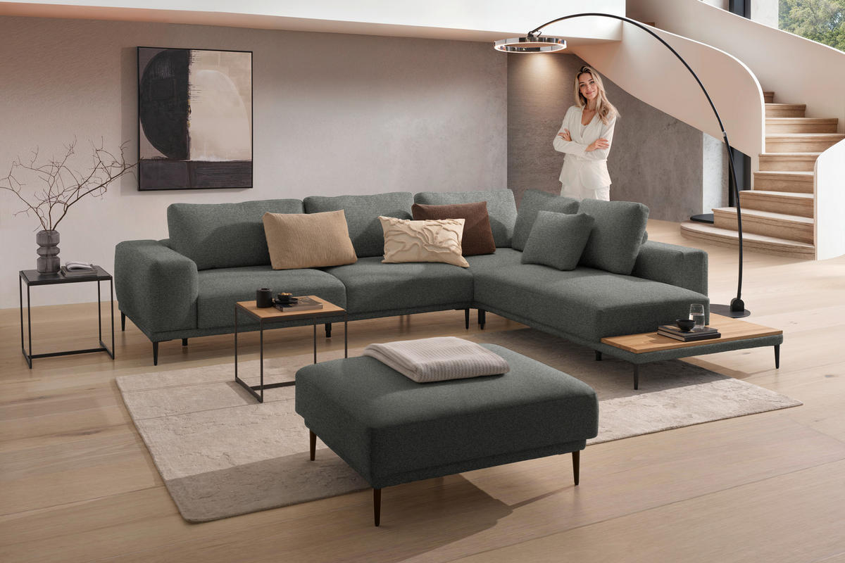 ECKSOFA  in Leinwand Graphitfarben  318/271 cm  - Schwarz/Graphitfarben, Design, Textil/Metall (318/271cm) - Belluti