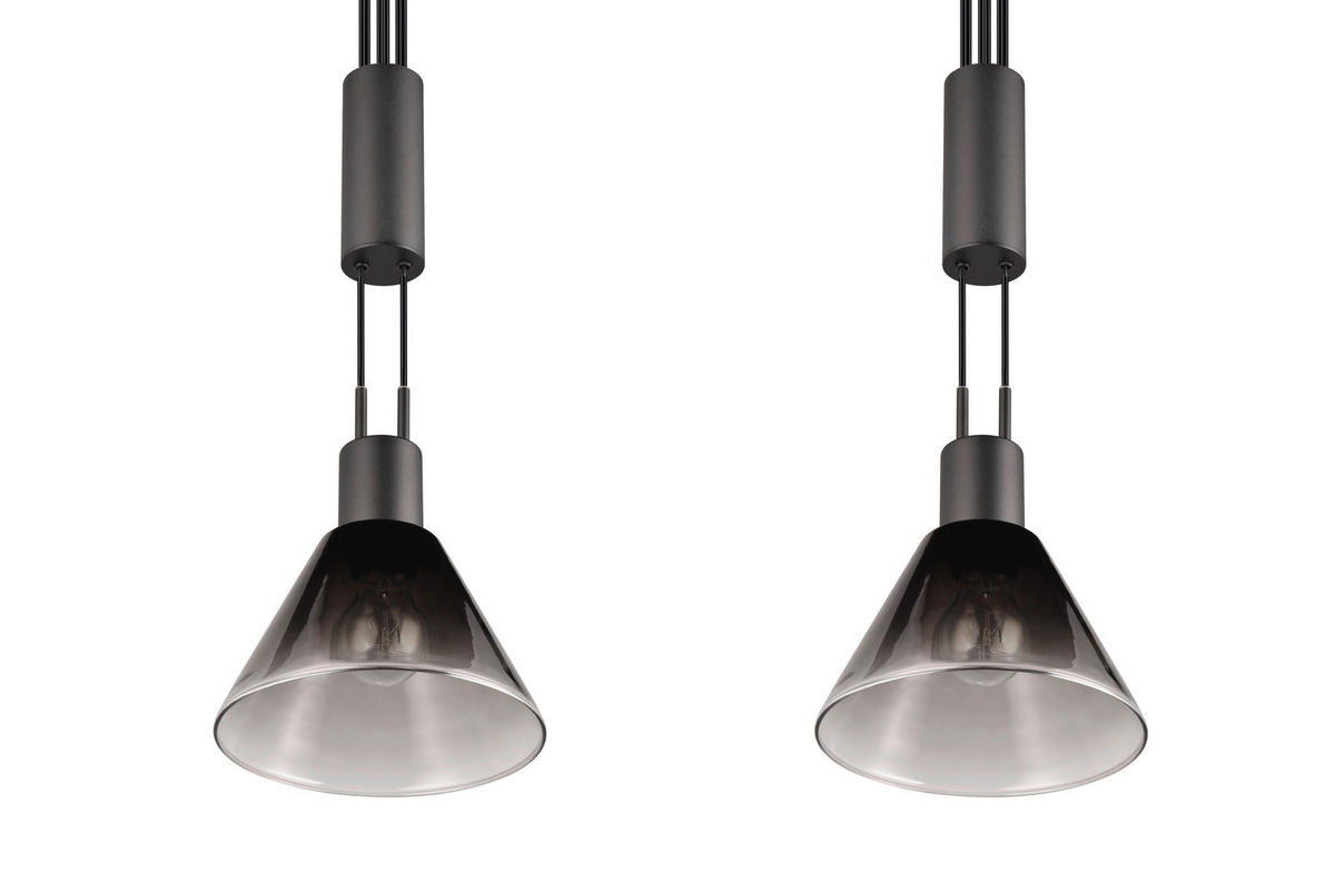 HÄNGELEUCHTE 19/55/160 cm    - Schwarz/Grau, Konventionell, Glas/Metall (19/55/160cm) - Trio Leuchten