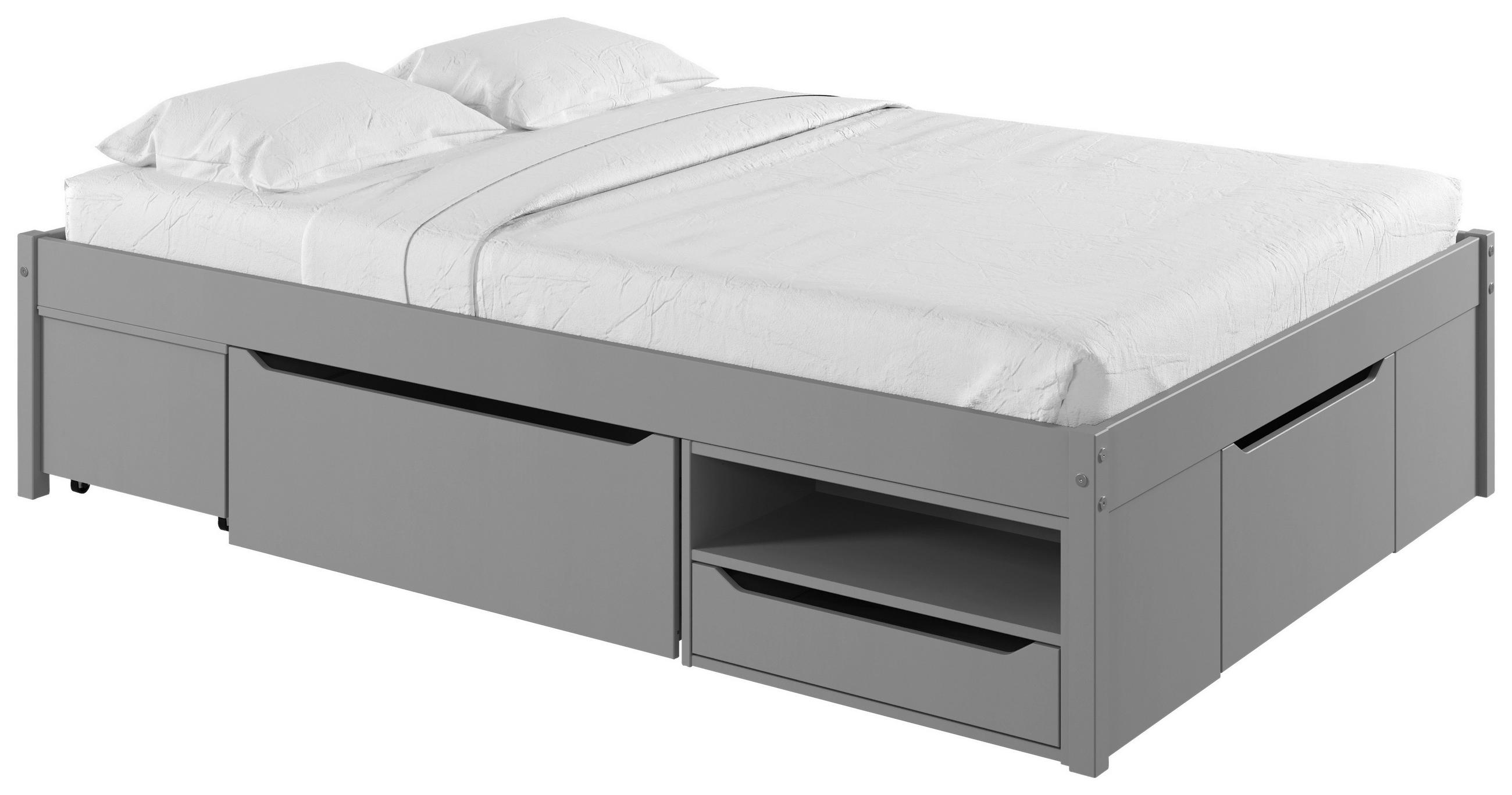 KREVET S PROSTOR. ZA ODLAGANJ   140/200 cm   siva  - siva/prirodne boje, Basics, drvni materijal/drvo (140/200cm) - MID.YOU