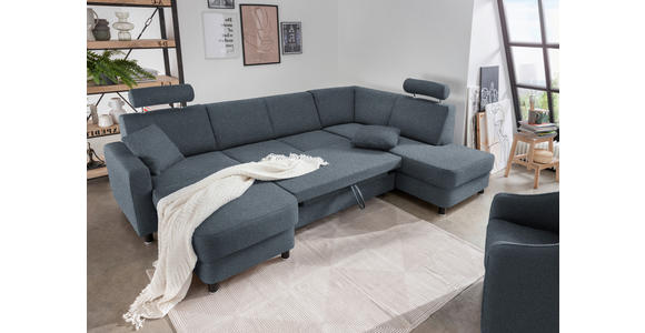 WOHNLANDSCHAFT in Webstoff Blaugrau - Blaugrau/Schwarz, Design, Holz/Textil (165/296/198cm) - Xora