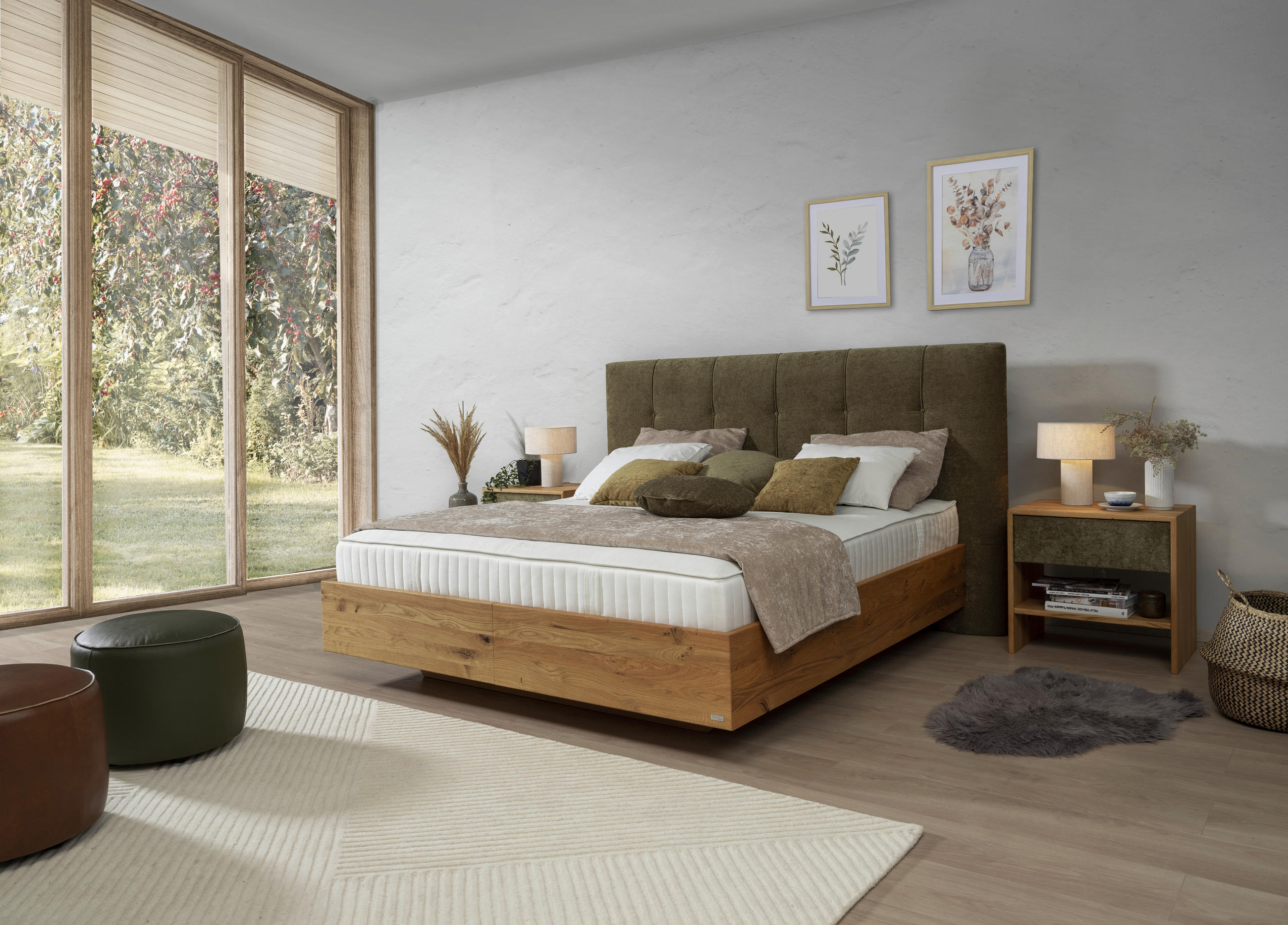 BOXSPRINGBETT 160/200 cm  in Waldgrün, Wildeiche  - Waldgrün/Wildeiche, Natur, Holz/Textil (160/200cm) - Valnatura