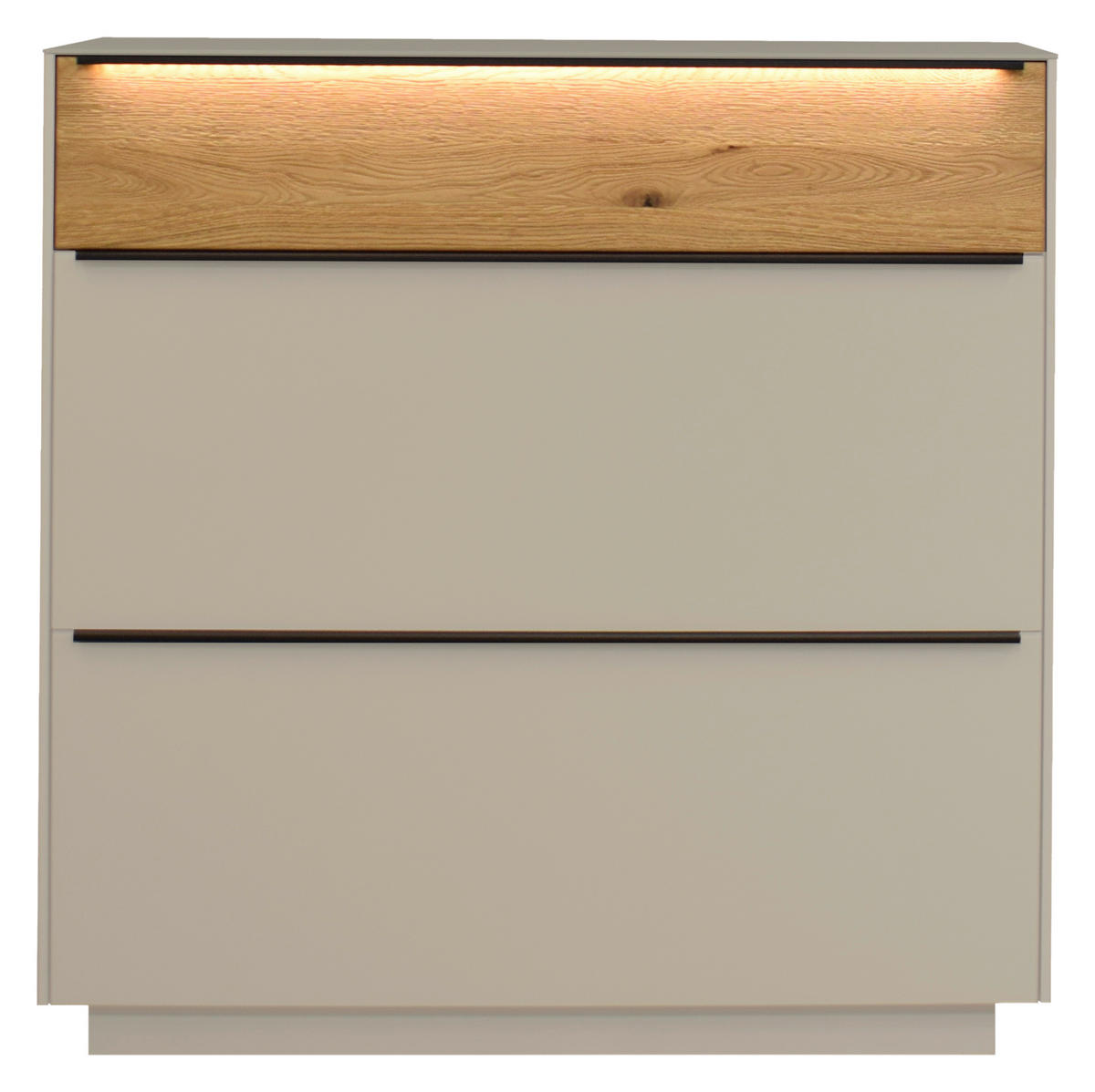 SCHUHSCHRANK Eiche massiv Eichefarben, Kaschmir  - Kaschmir/Eichefarben, Design, Glas/Holz (107/110/32cm) - Novel