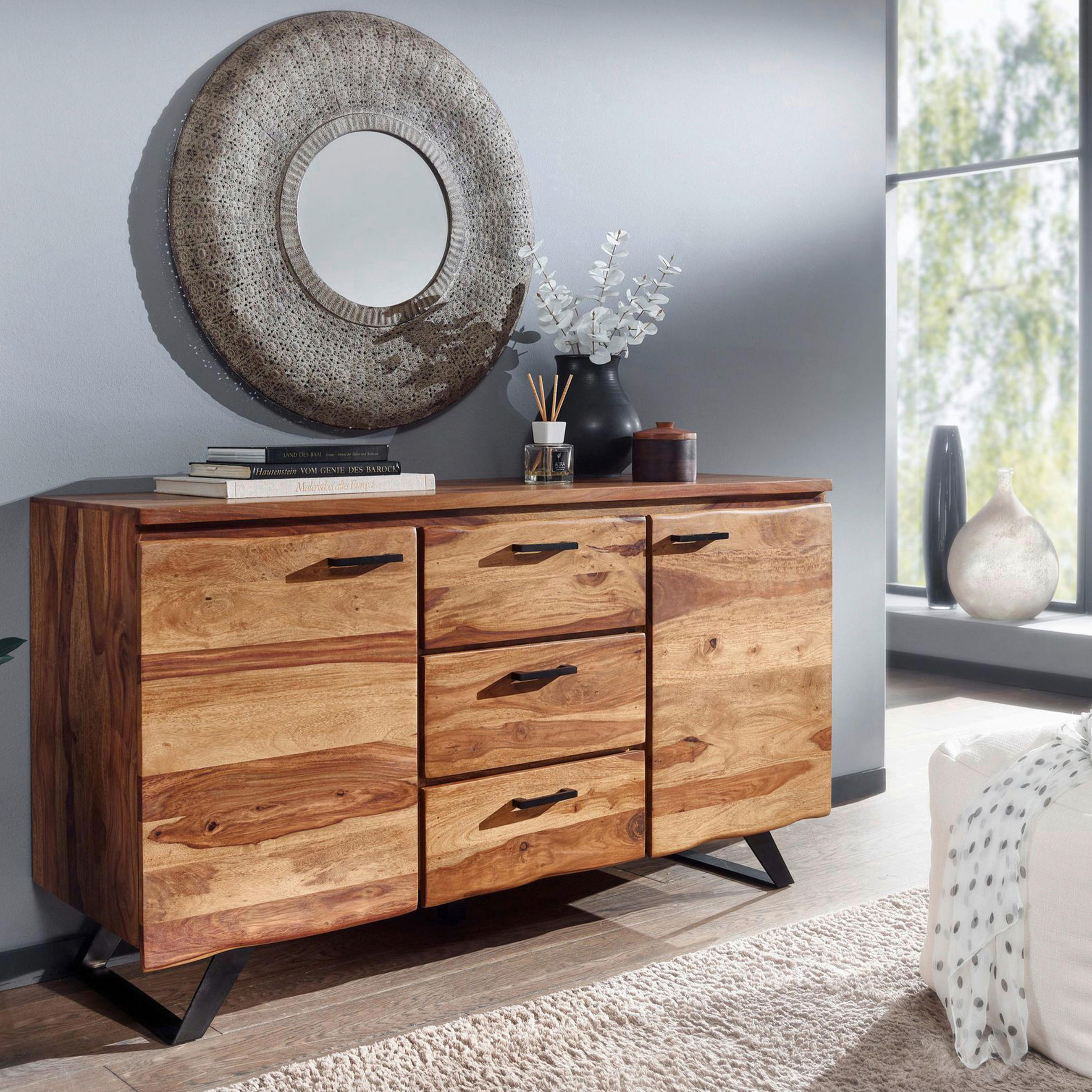 SIDEBOARD 145/82/45 cm  in Sheeshamfarben  - Sheeshamfarben/Schwarz, Design, Holz/Metall (145/82/45cm) - MID.YOU