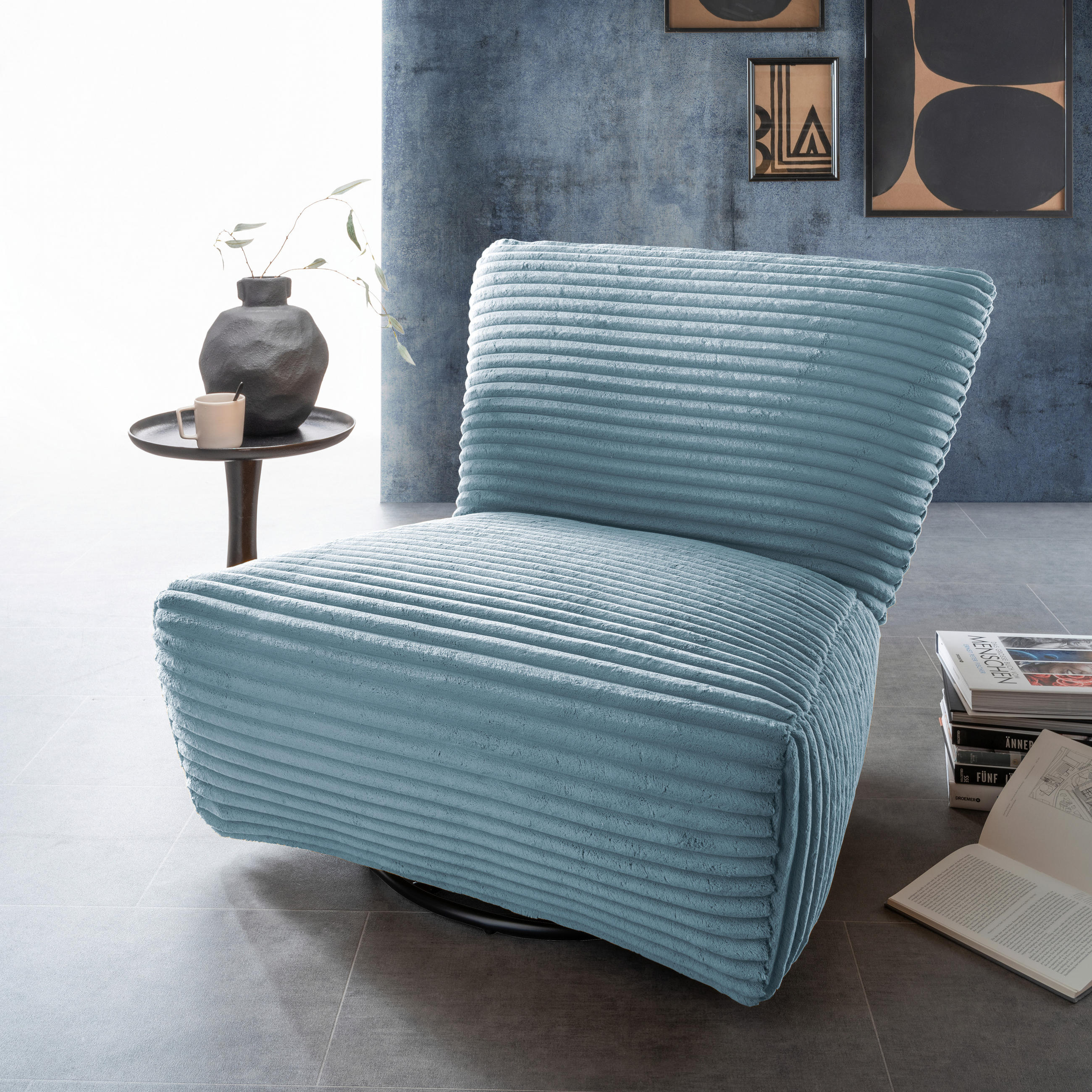 XXL-SESSEL in Cord Hellblau  - Schwarz/Hellblau, Trend, Textil/Metall (95/77/94cm) - Livetastic