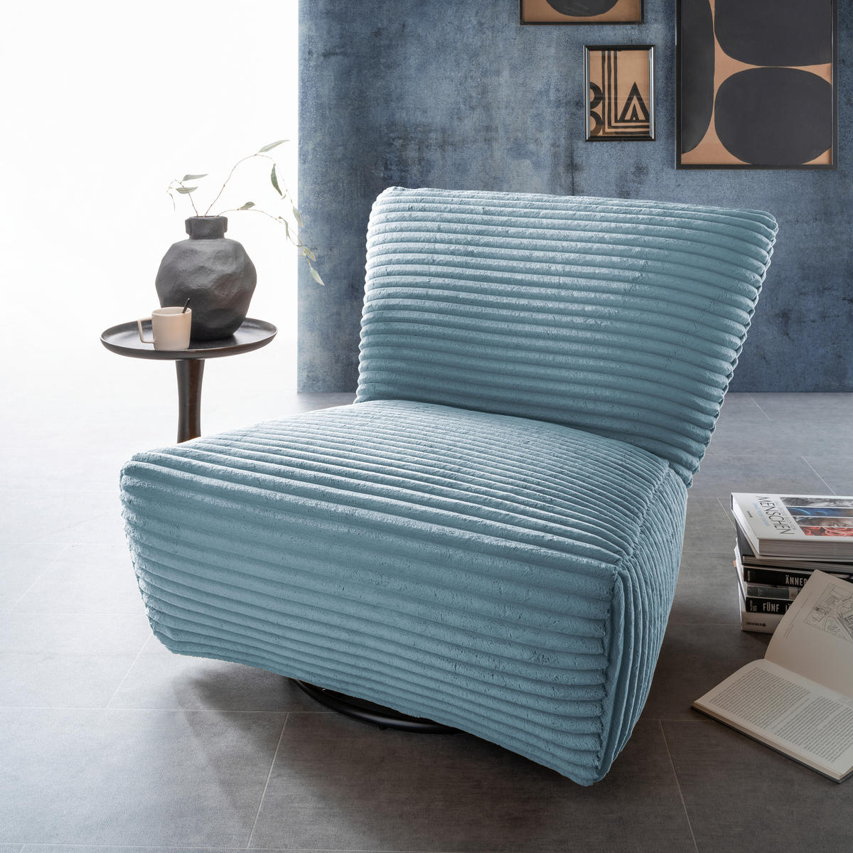 XXL-SESSEL in Cord Hellblau  - Schwarz/Hellblau, Trend, Textil/Metall (95/77/94cm) - Livetastic