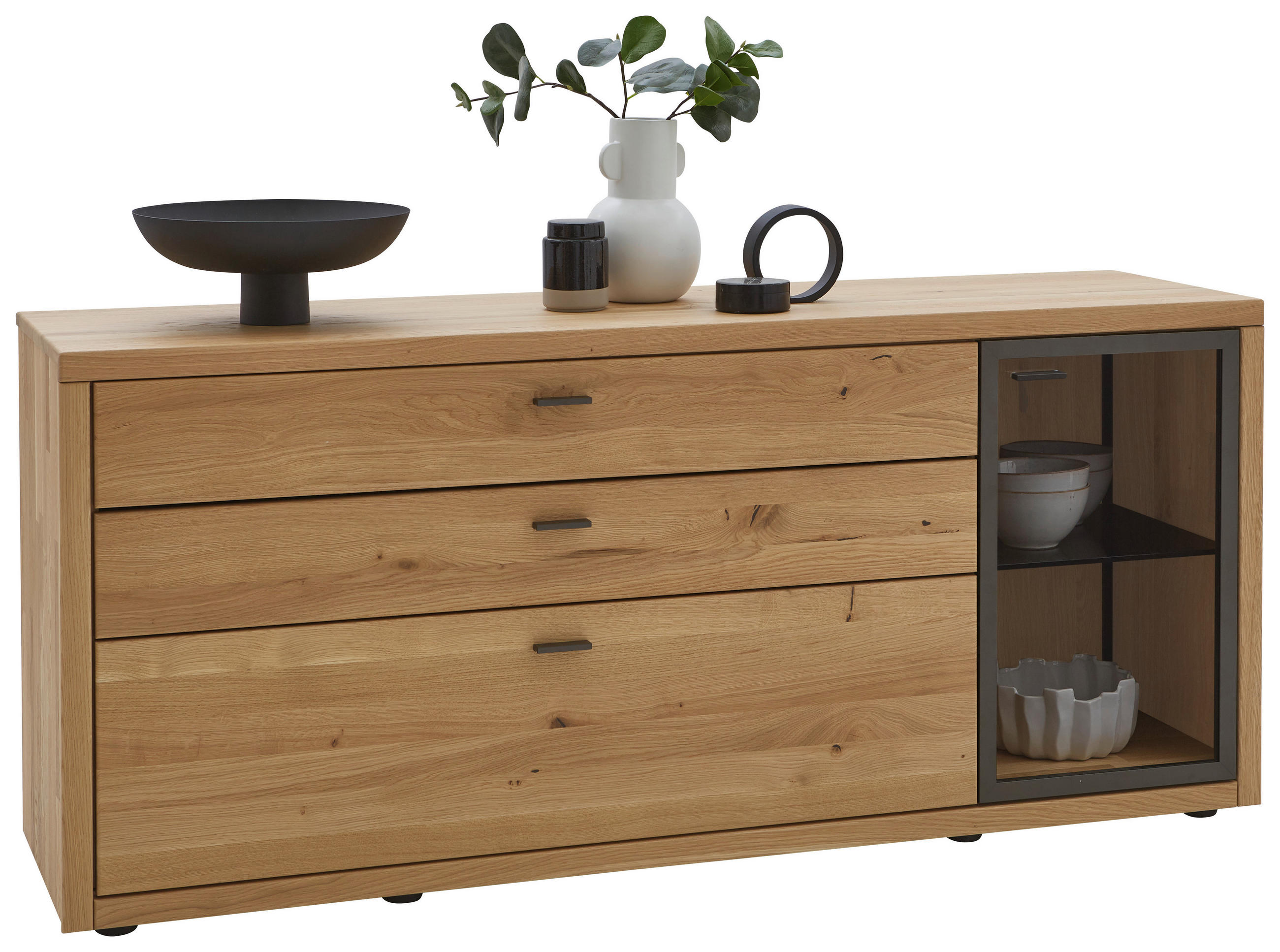 SIDEBOARD  168/74/45,0 cm 3 Schublade(n)  - Wildeiche/Dunkelgrau, Design, Glas/Holz (168/74/45,0cm) - Valnatura