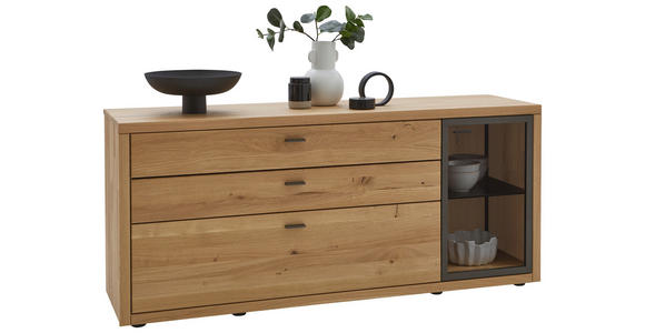 SIDEBOARD Dunkelgrau, Wildeiche  168/74/45,0 cm  - Wildeiche/Dunkelgrau, Design, Glas/Holz (168/74/45,0cm) - Valnatura