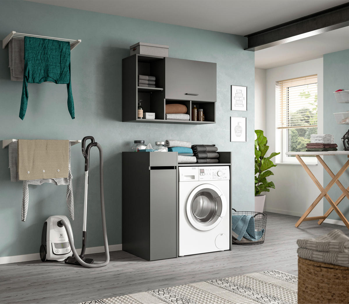 WASCHMASCHINENSCHRANK 95/195/60 cm Anthrazit  - Anthrazit/Schwarz, Basics, Holzwerkstoff/Kunststoff (95/195/60cm) - MID.YOU