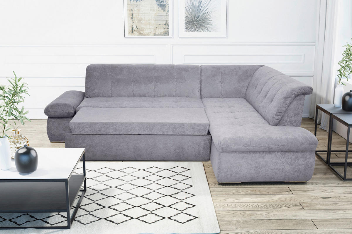 ECKSOFA in Mikrofaser Grau  273/216 cm  - Chromfarben/Grau, KONVENTIONELL, Textil/Metall (273/216cm) - MID.YOU