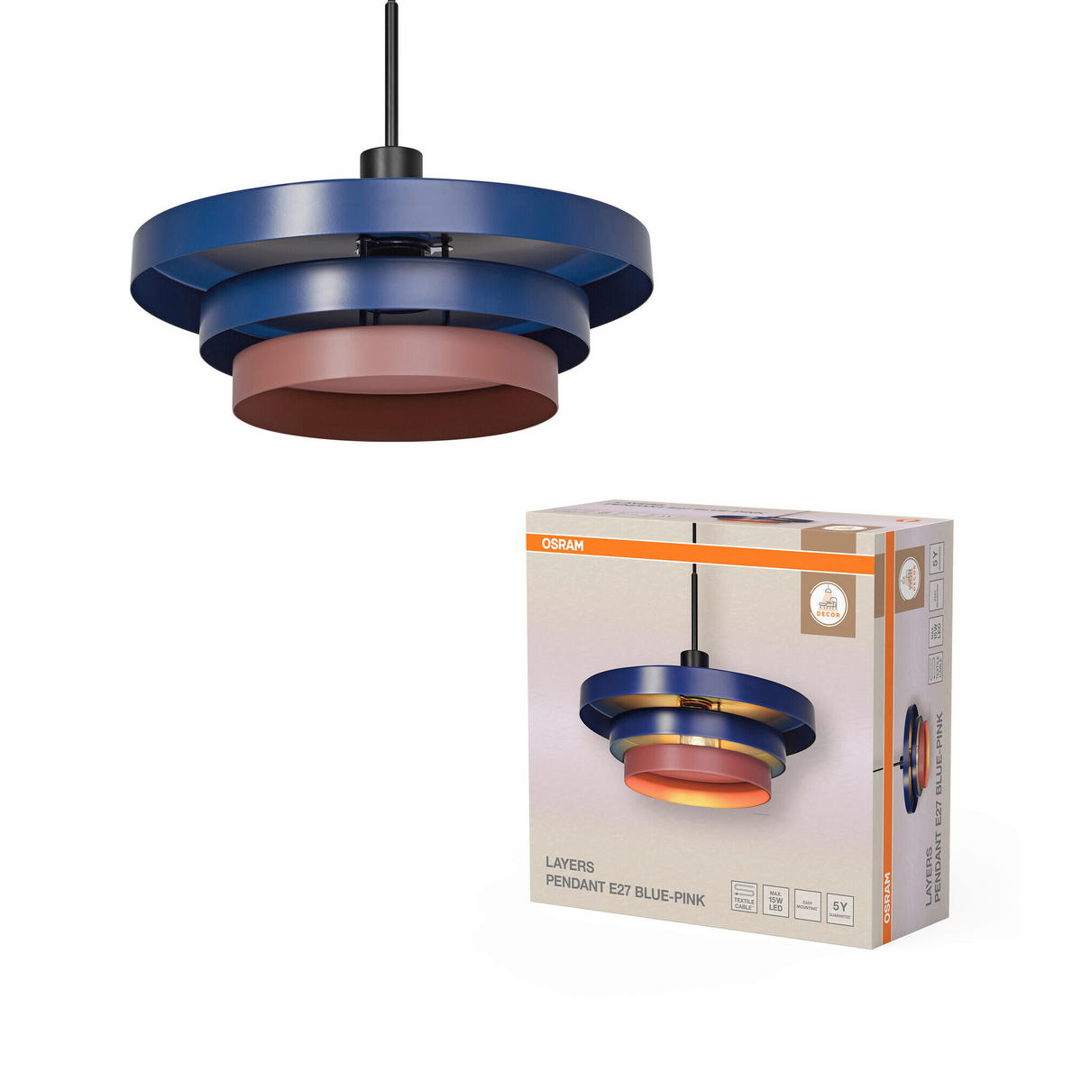 HÄNGELEUCHTE 40/136 cm  - Blau/Rosa, Basics, Metall (40/136cm) - Osram