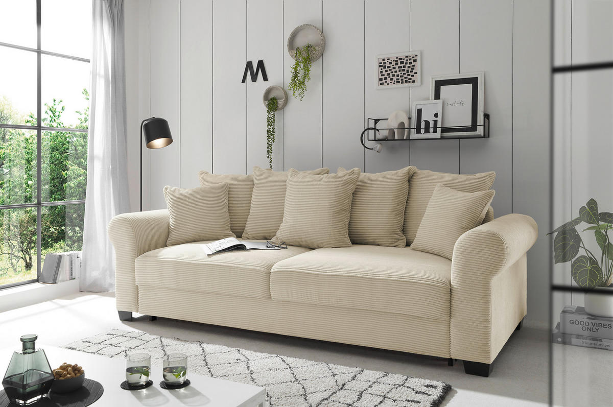 BÄDDSOFFA i manchester cremefärgad  - svart/cremefärgad, Klassisk, textil/plast (250/95/125cm) - MID.YOU