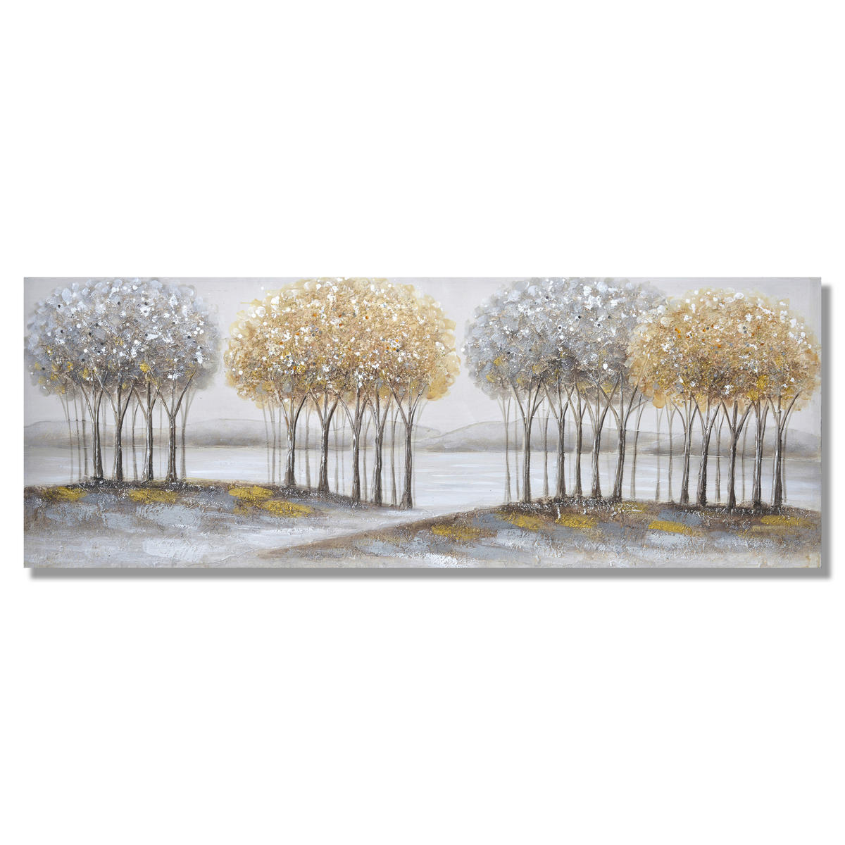 OLJNA SLIKA  150/55 cm   - zlate barve/siva, Design, tekstil/les (150/55cm) - Monee