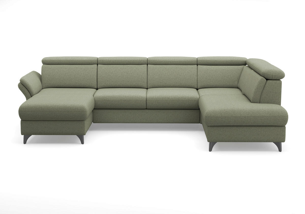 WOHNLANDSCHAFT Flachgewebe Olivgrün  - Schwarz/Olivgrün, Konventionell, Textil/Metall (166/321/193cm) - Sit & More