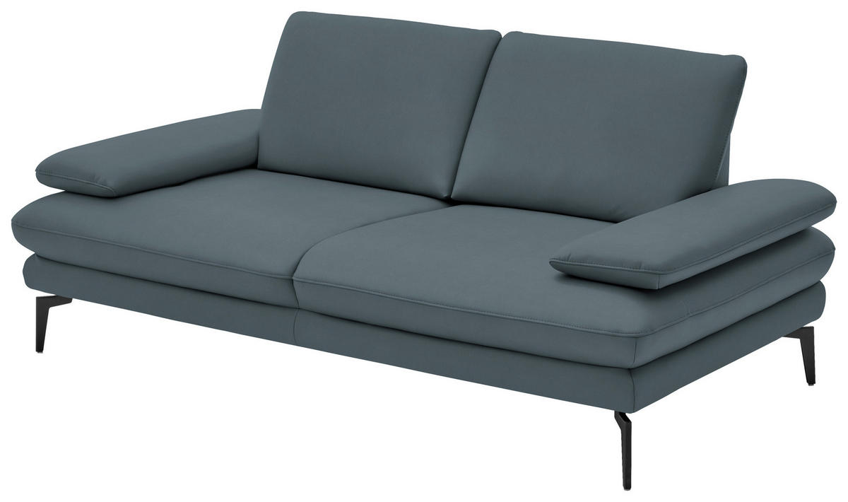 2,5-SITZER in Echtleder Grau  - Schwarz/Grau, Design, Leder/Metall (196/86/104cm) - Dieter Knoll