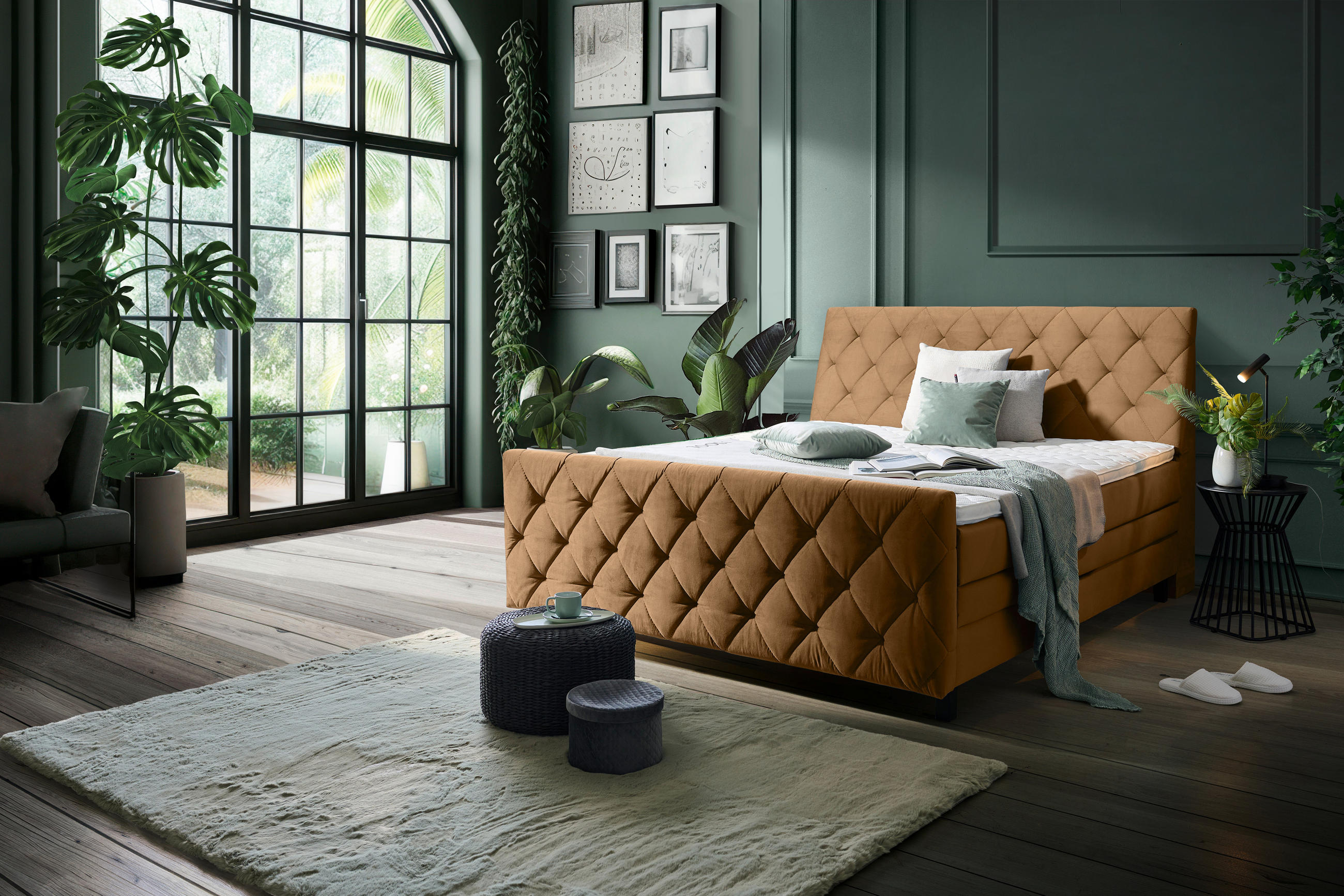 BOXSPRINGBETT 160/200 cm  in Beige  - Beige/Schwarz, KONVENTIONELL, Holz/Textil (160/200cm) - Ti'me