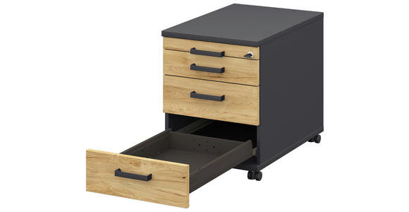 ROLLCONTAINER Anthrazit, Hickory - Anthrazit/Hickory, Design, Holzwerkstoff/Kunststoff (42,7/54,4/60cm) - Moderano