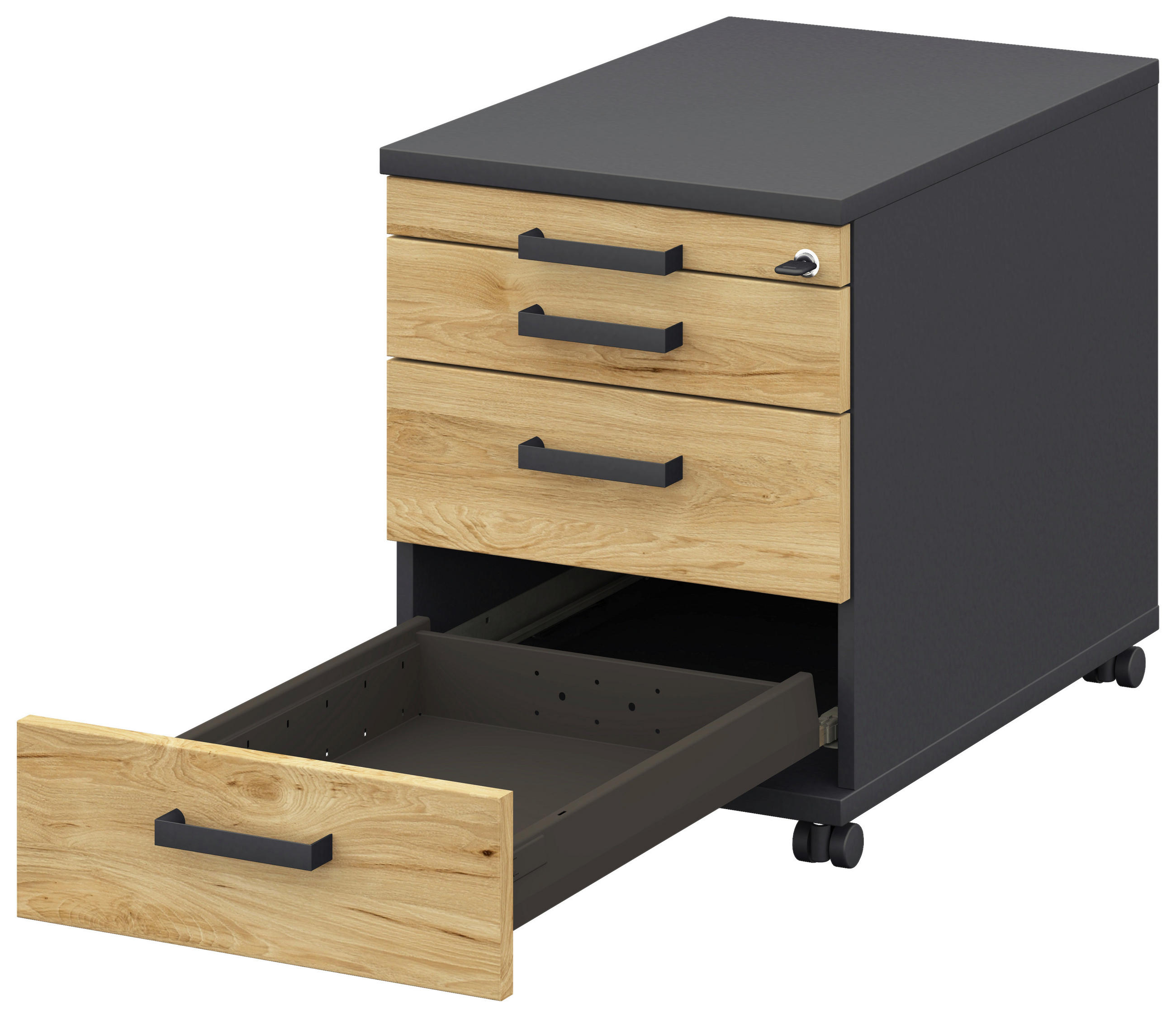 ROLLCONTAINER Anthrazit, Hickory  - Anthrazit/Hickory, Design, Holzwerkstoff/Kunststoff (42,7/54,4/60cm) - Moderano
