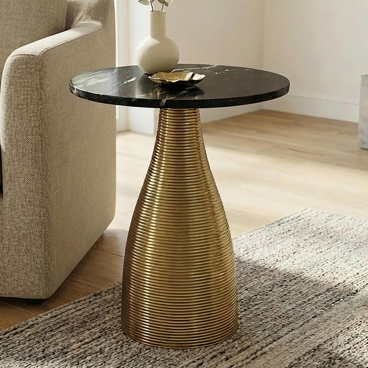 Masă Auxiliară din metal, piatră, 40/40/48 cm - auriu/negru, Design, metal/piatră (40/40/48cm) - Livetastic