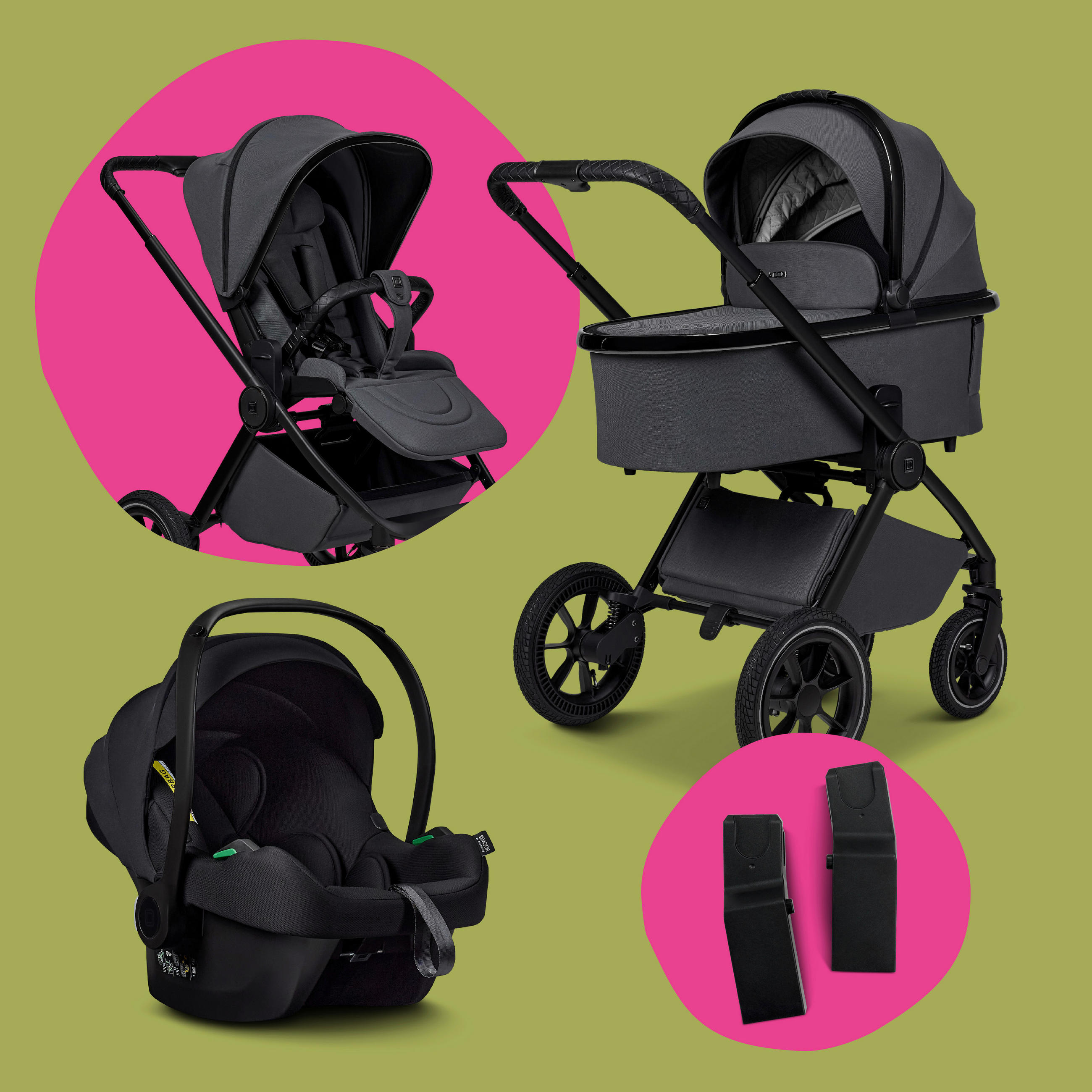 KINDERWAGENSET  Gio+ Set mit Cosmo 2.0  Anthra  - Anthrazit/Schwarz, Basics, Textil (103/60/125cm) - Moon