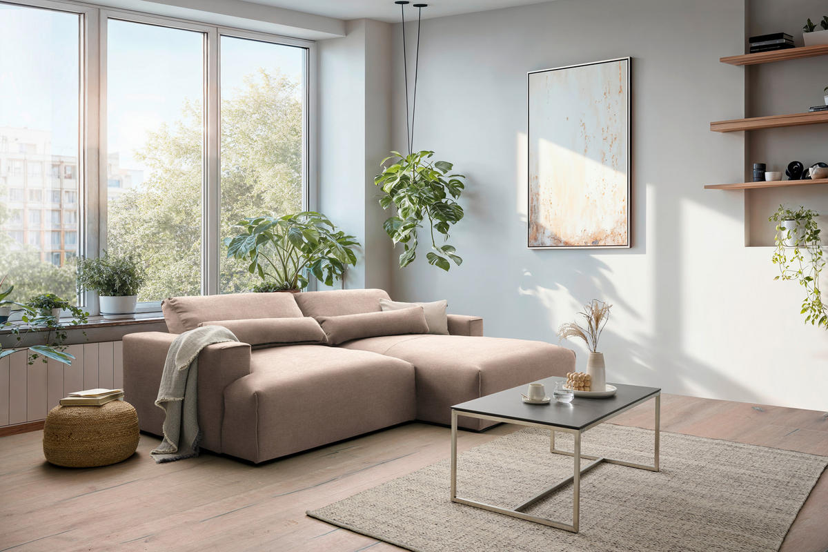 ECKSOFA Felicia in Struktur Hellbraun  267/187 cm  - Hellbraun/Schwarz, Design, Kunststoff/Textil (267/187cm) - Stylife