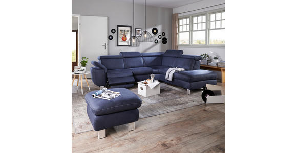 ECKSOFA in Flachgewebe, Mikrofaser Dunkelblau 239/271 cm - Beige/Alufarben, Design, Textil/Metall (239/271cm) - Cantus