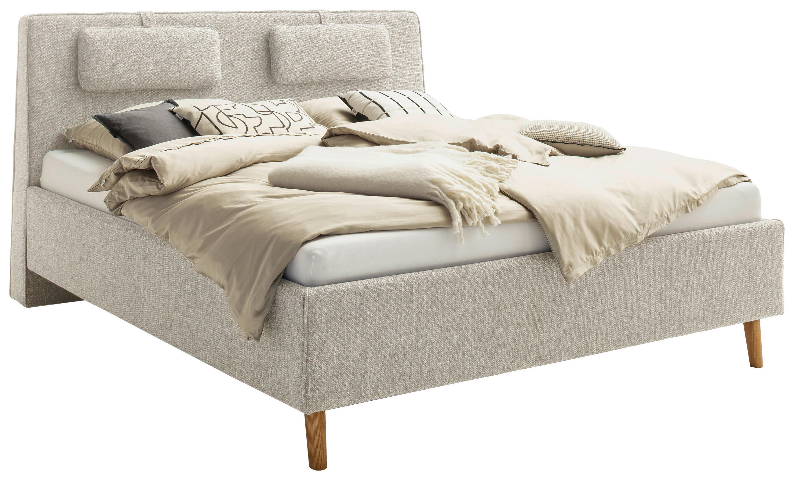 POLSTERBETT inkl. Bettkasten 180/200 cm,  in Beige, Lattenrost, Bettkasten,  - Eichefarben/Birkefarben, Design, Holz/Textil (180/200cm) - Schöner Wohnen