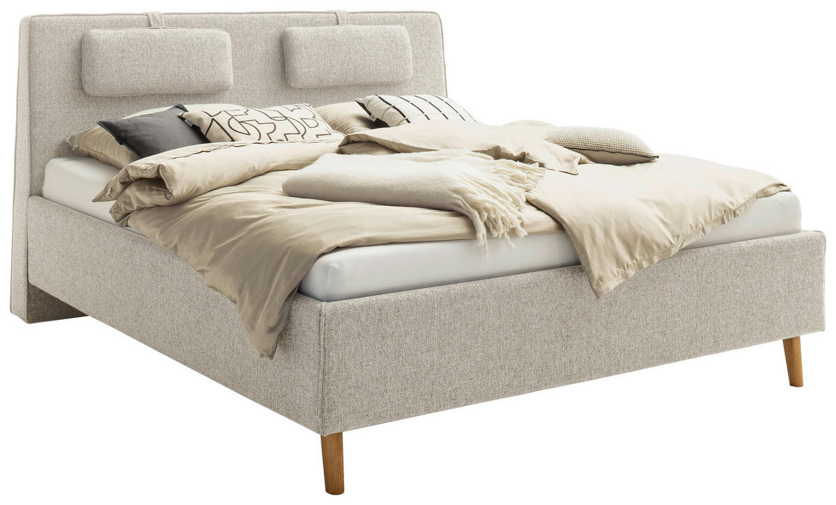 POLSTERBETT inkl. Bettkasten 180/200 cm,  in Beige, Lattenrost, Bettkasten,  - Eichefarben/Birkefarben, Design, Holz/Textil (180/200cm) - Schöner Wohnen