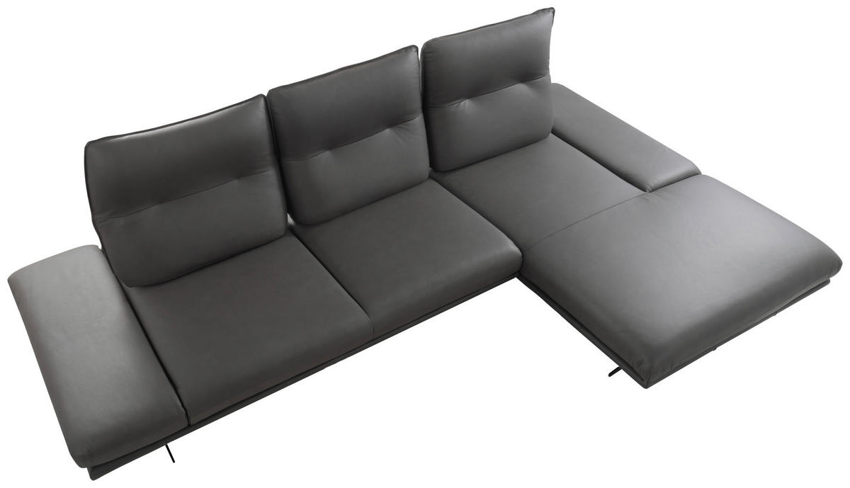 ECKSOFA  in Echtleder Dunkelgrau  291/180 cm  - Dunkelgrau/Schwarz, Design, Leder/Metall (291/180cm) - Celina Home