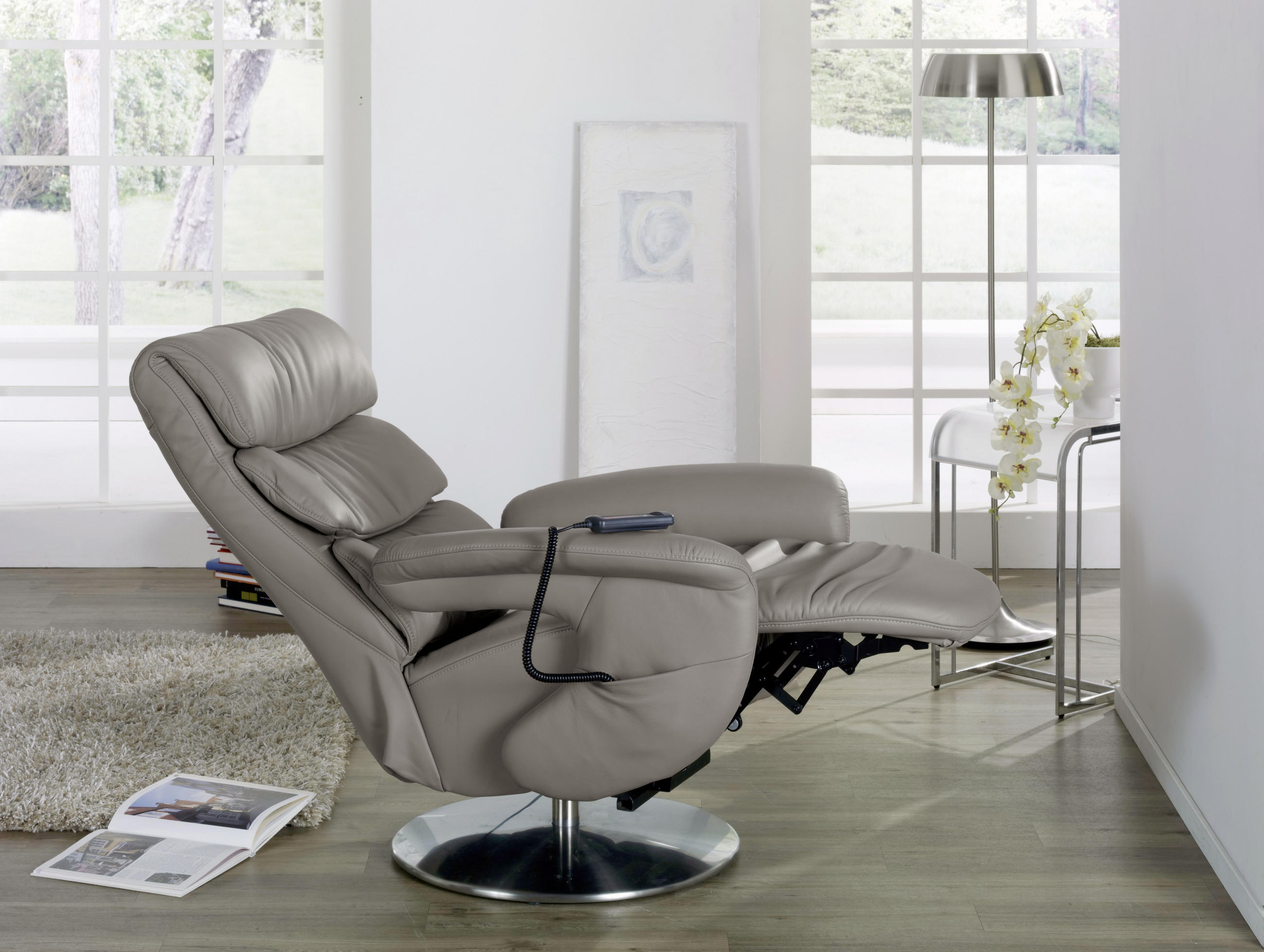 RELAXSESSEL in Leder Grau  - Edelstahlfarben/Grau, KONVENTIONELL, Leder (84/113/92cm) - Himolla