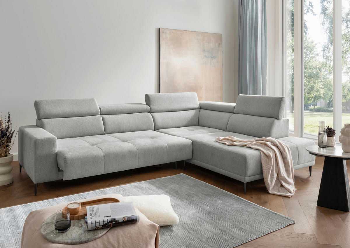 ECKSOFA INTERA in Struktur Grau  305/225 cm  - Schwarz/Grau, KONVENTIONELL, Textil/Metall (305/225cm) - Livetastic