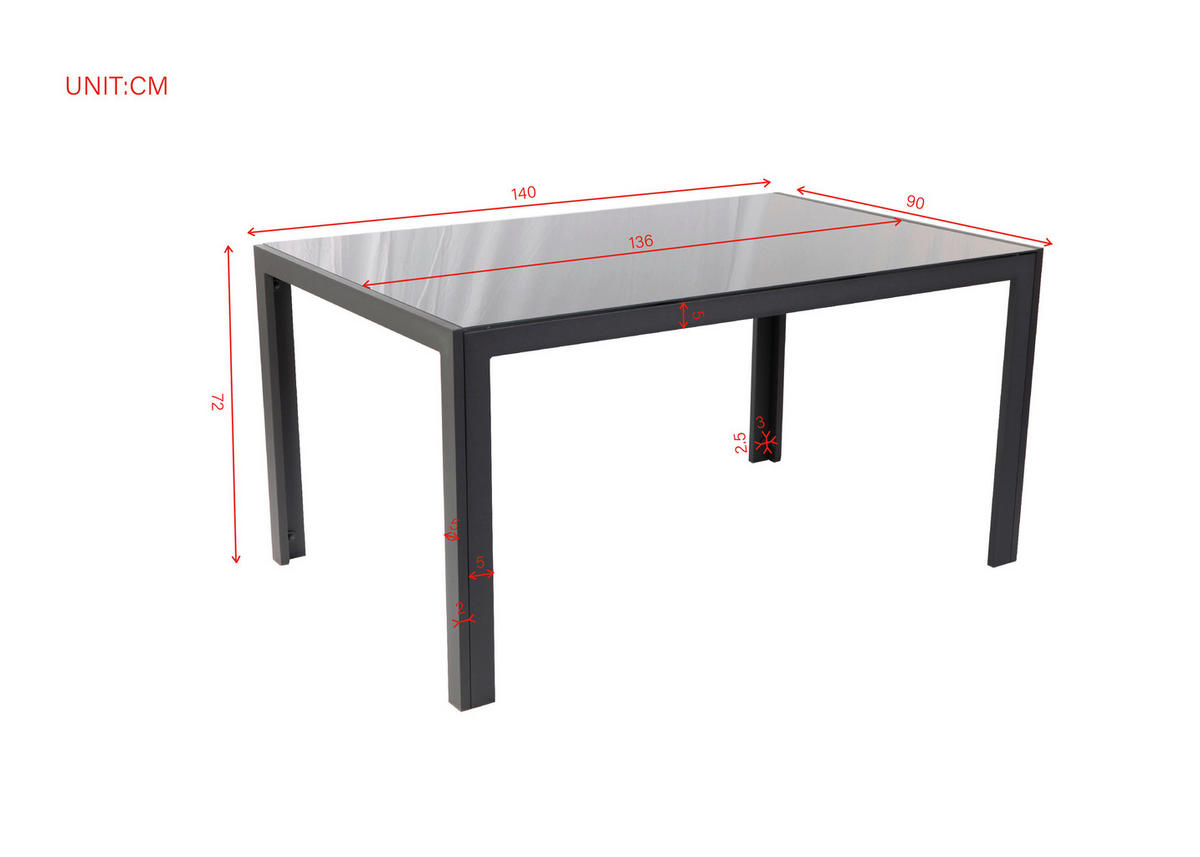 STOL VRTNI  siva, srebrne boje  metal, staklo      - siva/srebrne boje, Basics, staklo/metal (140/90/72cm) - Ambia Garden