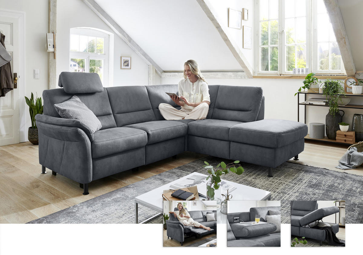 ECKSOFA in Flachgewebe Blau  - Blau/Schwarz, Modern, Textil/Metall (203/227cm) - Beldomo System