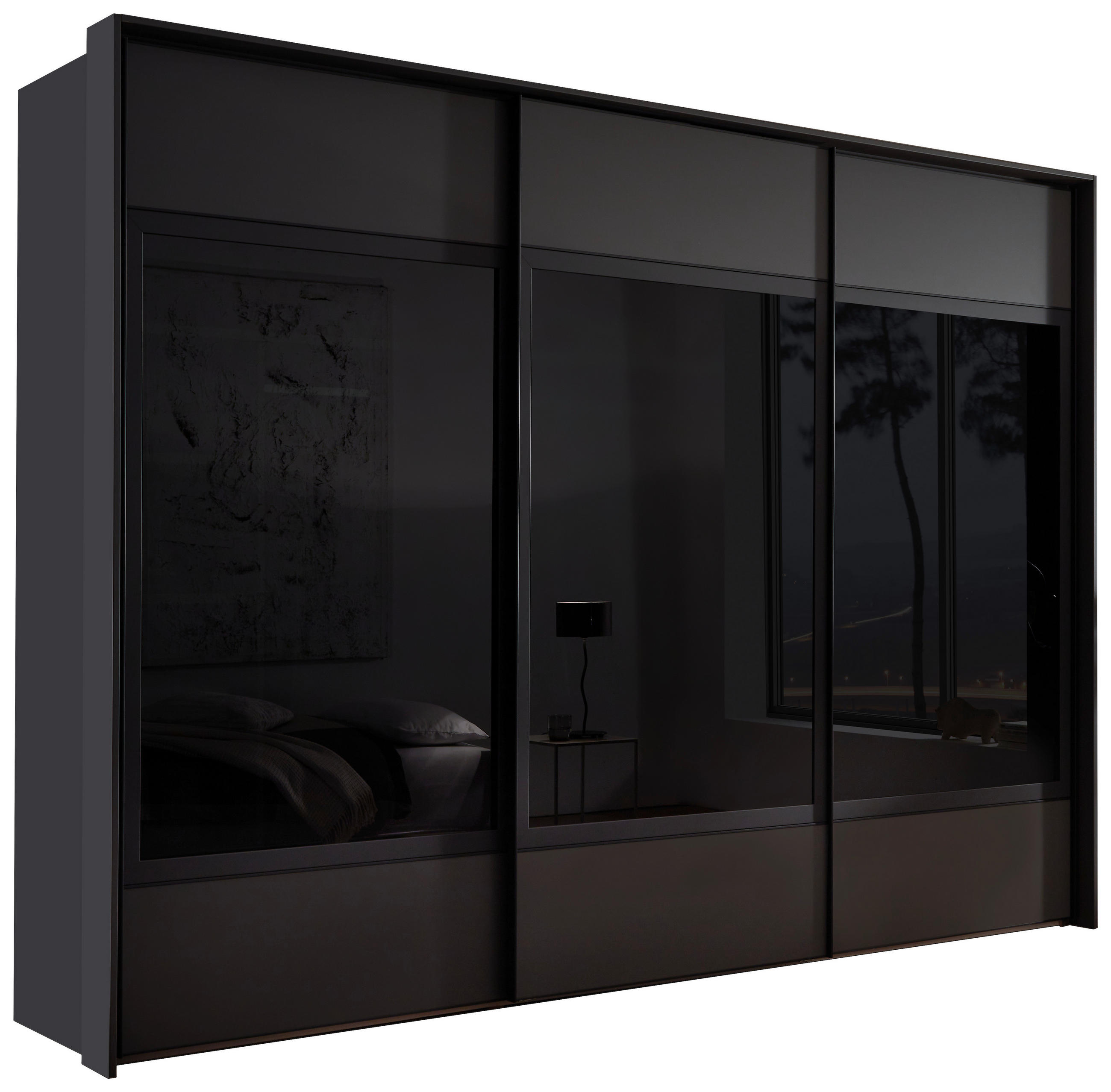 SCHWEBETÜRENSCHRANK in Anthrazit  - Anthrazit/Schwarz, Design, Glas/Holzwerkstoff (298/222/68cm) - Moderano