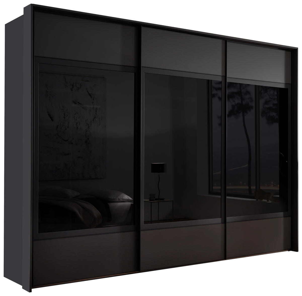 SCHWEBETÜRENSCHRANK in Anthrazit  - Anthrazit/Schwarz, Design, Glas/Holzwerkstoff (298/222/68cm) - Moderano