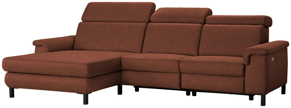 ECKSOFA Rostfarben Flachgewebe Rücken echt, Kopfteilverstellung  - Rostfarben/Schwarz, KONVENTIONELL, Textil/Metall (182/304cm) - Pure Home Comfort