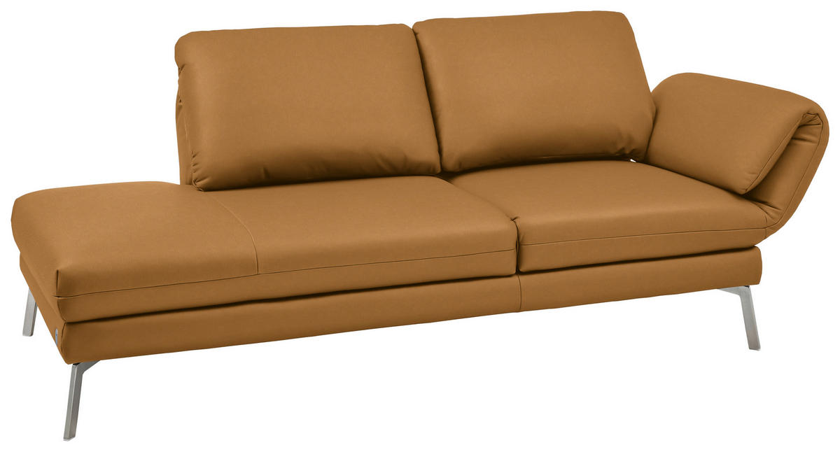 RÉCAMIERE in Echtleder Currygelb  - Chromfarben/Currygelb, Design, Leder/Metall (209/85-109/95-16cm) - Dieter Knoll