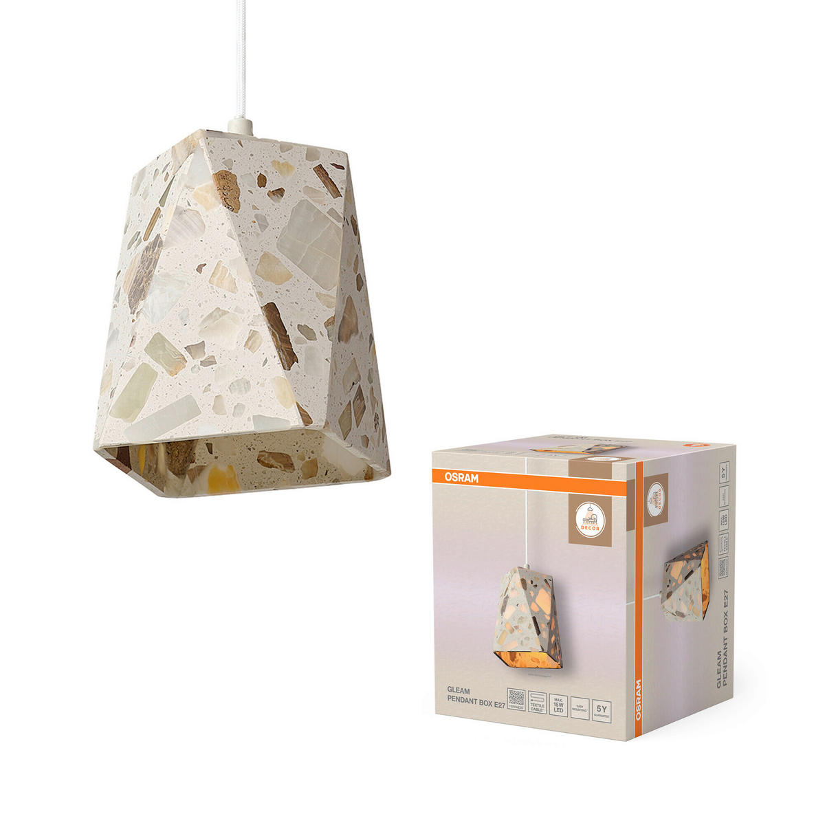 HÄNGELEUCHTE 15/15/150 cm  - Beige, Basics, Stein (15/15/150cm) - Osram