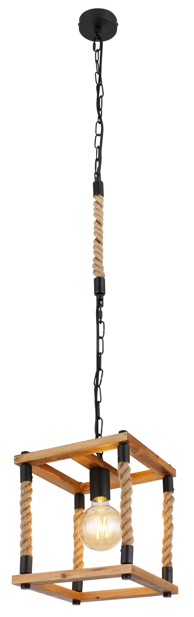 HÄNGELEUCHTE 25/25/120 cm    - Schwarz/Braun, Natur, Naturmaterialien/Holz (25/25/120cm) - Globo