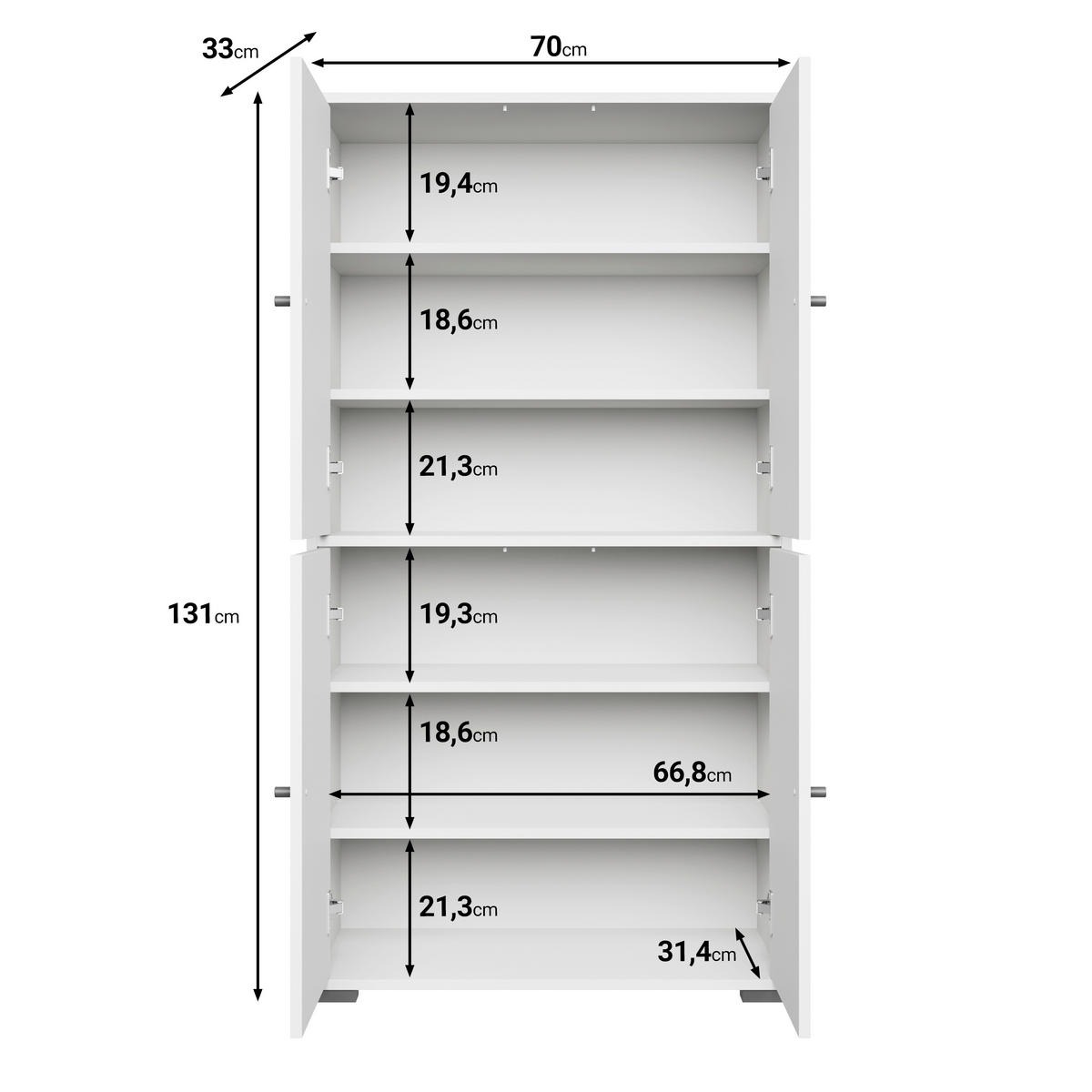 SKOSKÅP  i 70/131/33 cm  - vit/svart, Basics, metall/trämaterial (70/131/33cm) - P & B