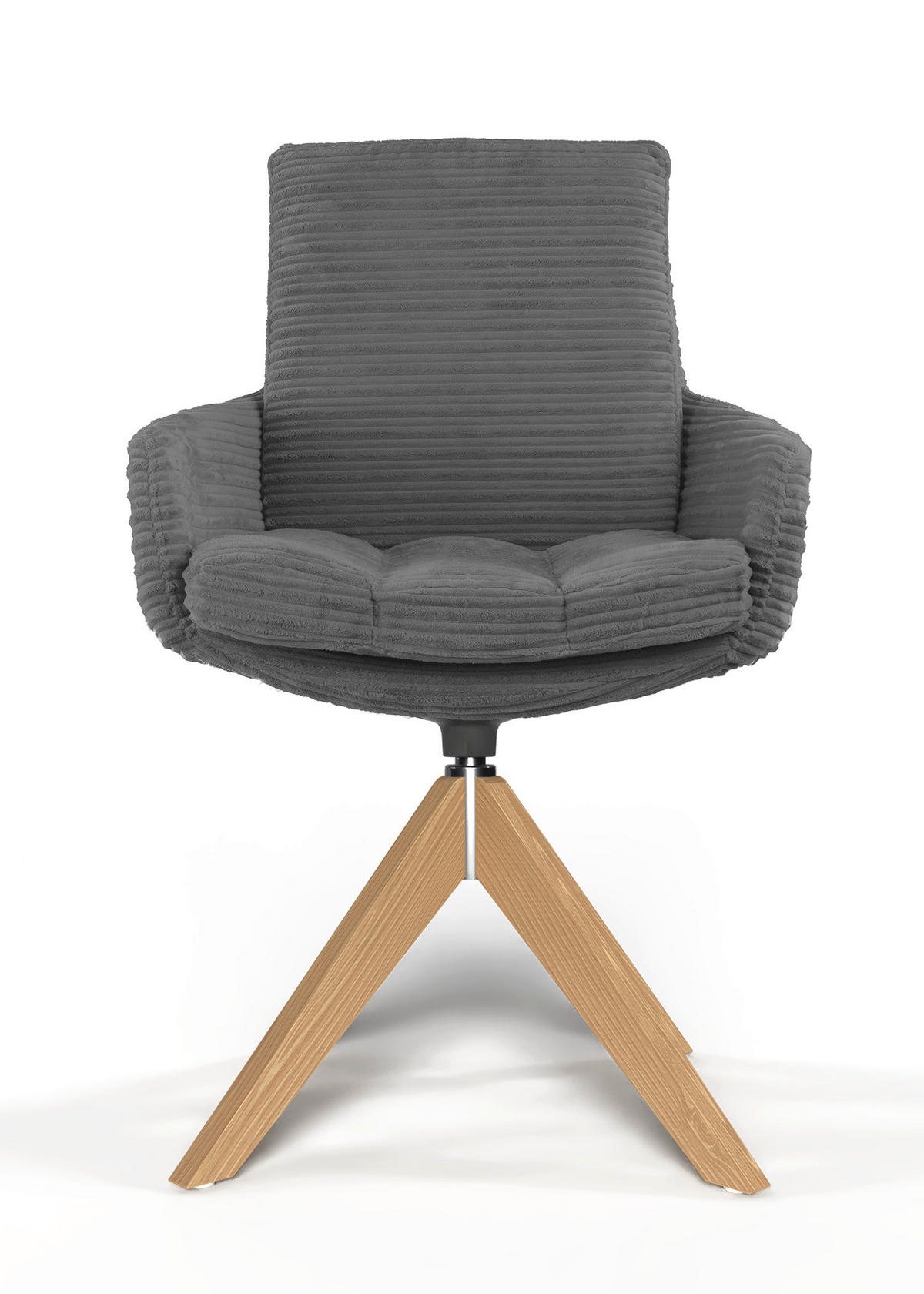 ARMLEHNSTUHL  Beinauswahl, Sitzfläche 360° drehbar, Stoff-/Lederauswahl gerippt  Dunkelgrau  - Eichefarben/Dunkelgrau, Design, Holz/Textil (60/91/62cm) - Valdera