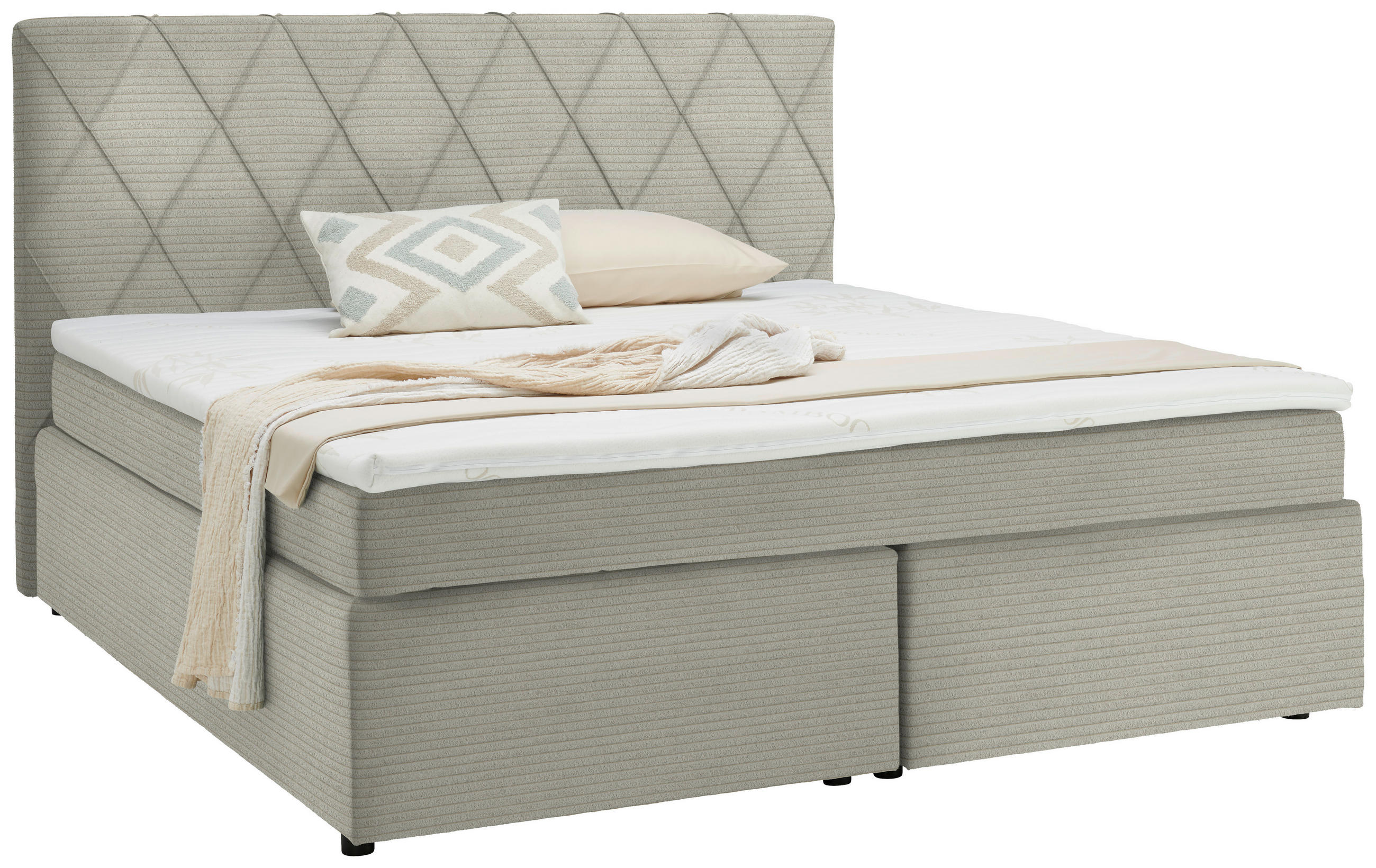 BOXSPRINGBETT 180/200 cm  in Ecru  - Ecru/Schwarz, Design, Kunststoff/Textil (180/200cm) - Xora