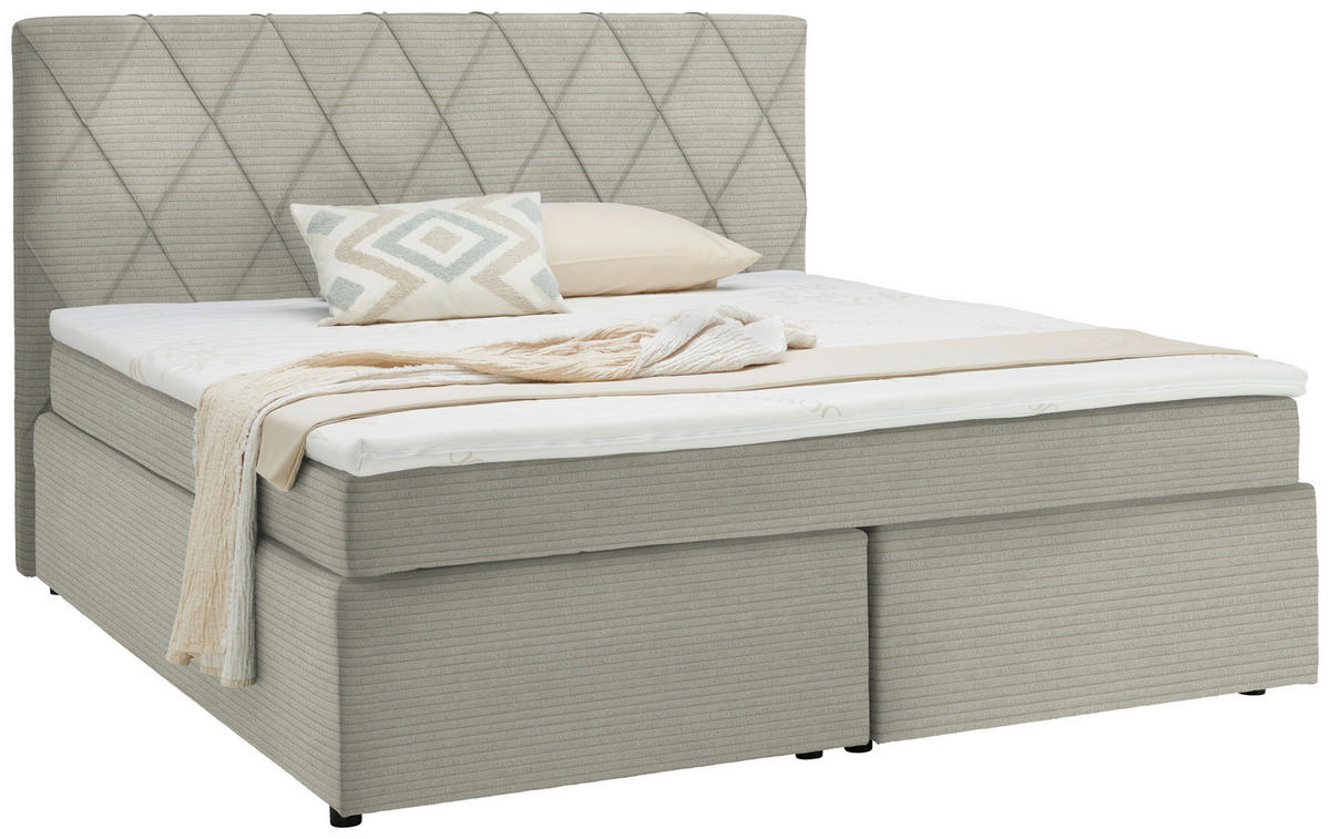 BOXSPRINGBETT 180/200 cm  in Ecru  - Ecru/Schwarz, Design, Kunststoff/Textil (180/200cm) - Xora