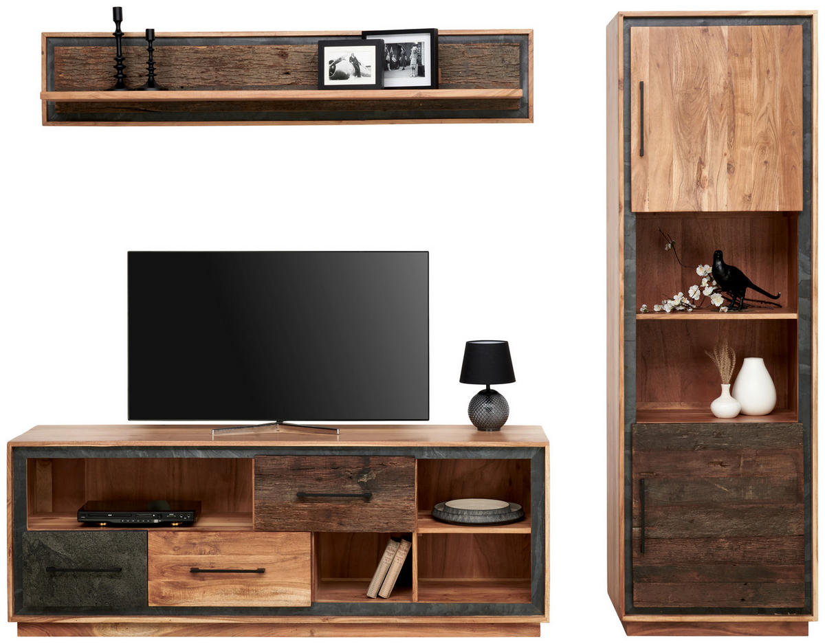 NÍZKA KOMODA, akácia, recyklované drevo, hnedá, farba akácie, tmavosivá, 160/60/40 cm - hnedá/čierna, Trend, kov/drevo (160/60/40cm) - Landscape