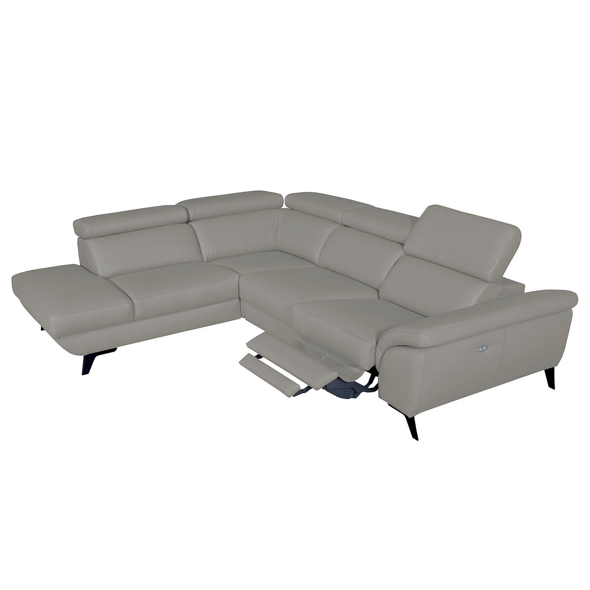 ECKSOFA DALLAS in Echtleder Grau  228/283 cm  - Schwarz/Grau, Design, Leder/Metall (228/283cm) - Livetastic