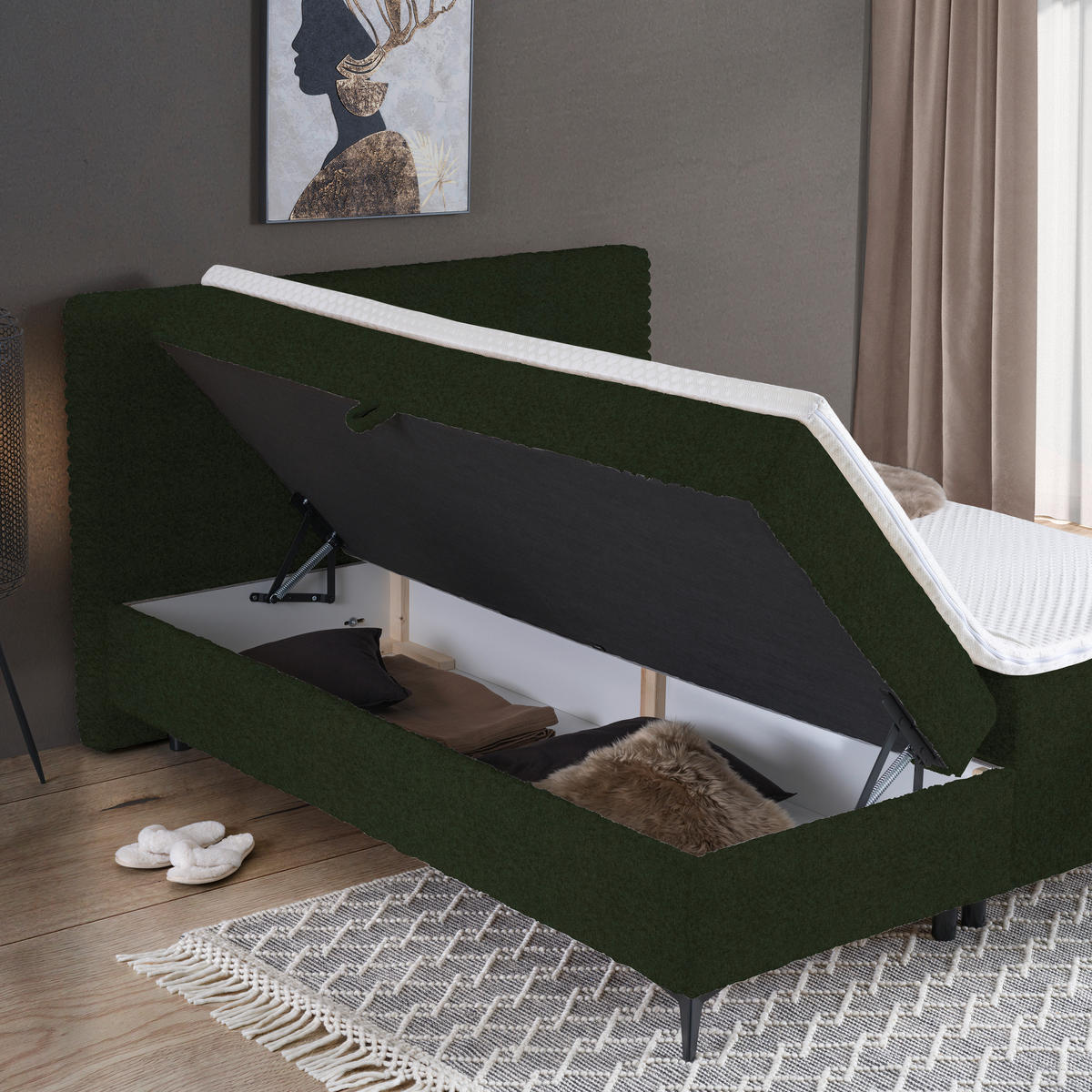 BOXBETT 160/200 cm  in Grün  - Schwarz/Grün, Design, Holz/Holzwerkstoff (160/200cm) - Xora