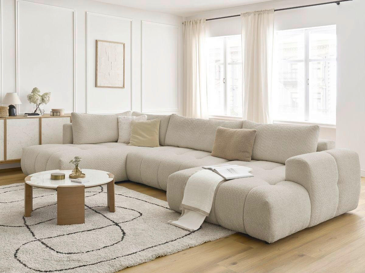 WOHNLANDSCHAFT  FUJI  Beige Bouclé  - Beige/Schwarz, MODERN, Kunststoff/Textil (204/377/160cm)