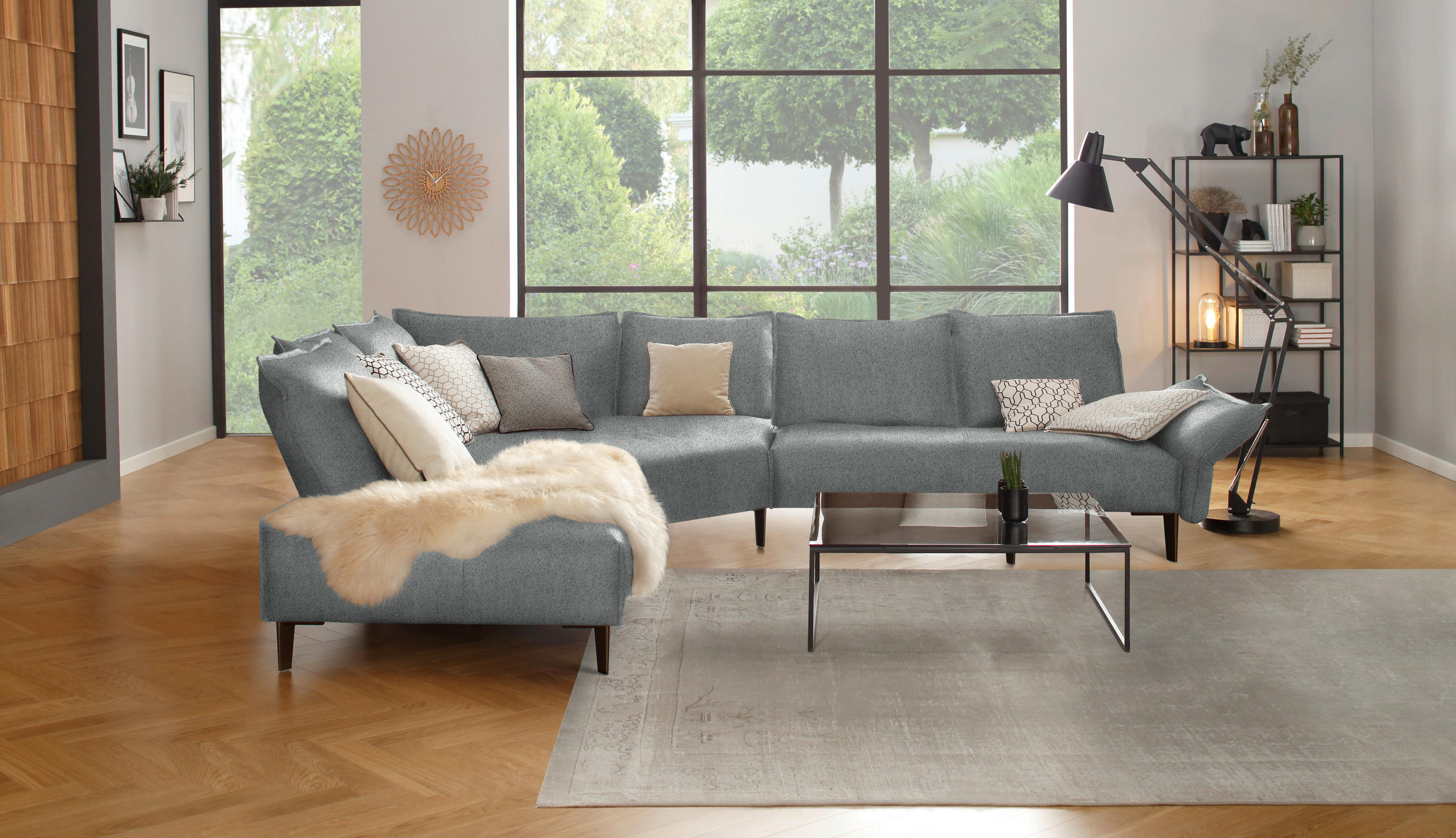 ECKSOFA in Webstoff Dunkelgrau  - Dunkelgrau/Schwarz, Modern, Textil/Metall (272/340cm) - W.Schillig